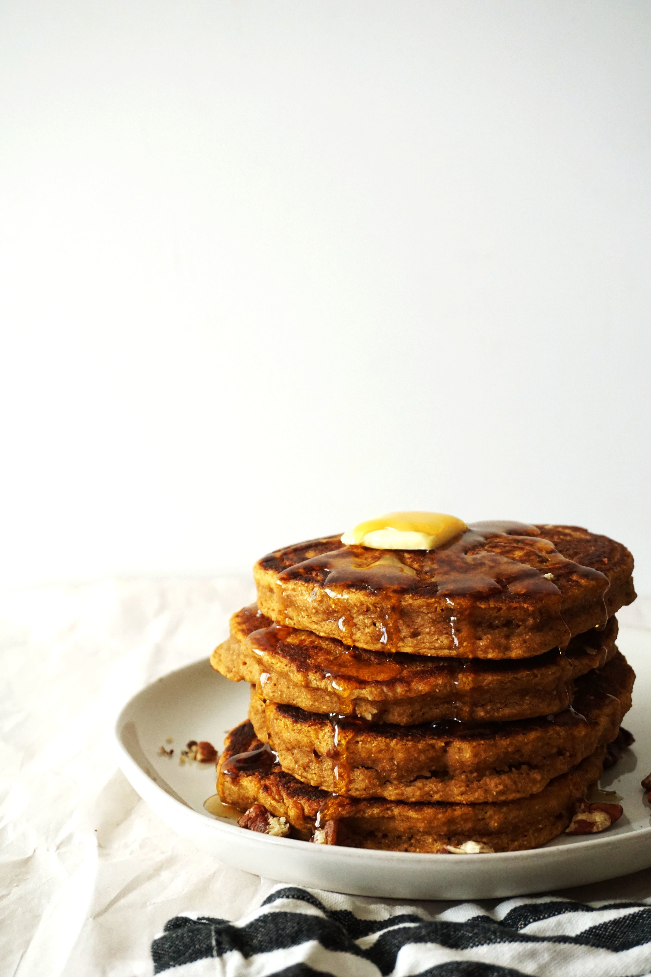 Fluffy Sweet Potato Pecan Kefir Pancakes