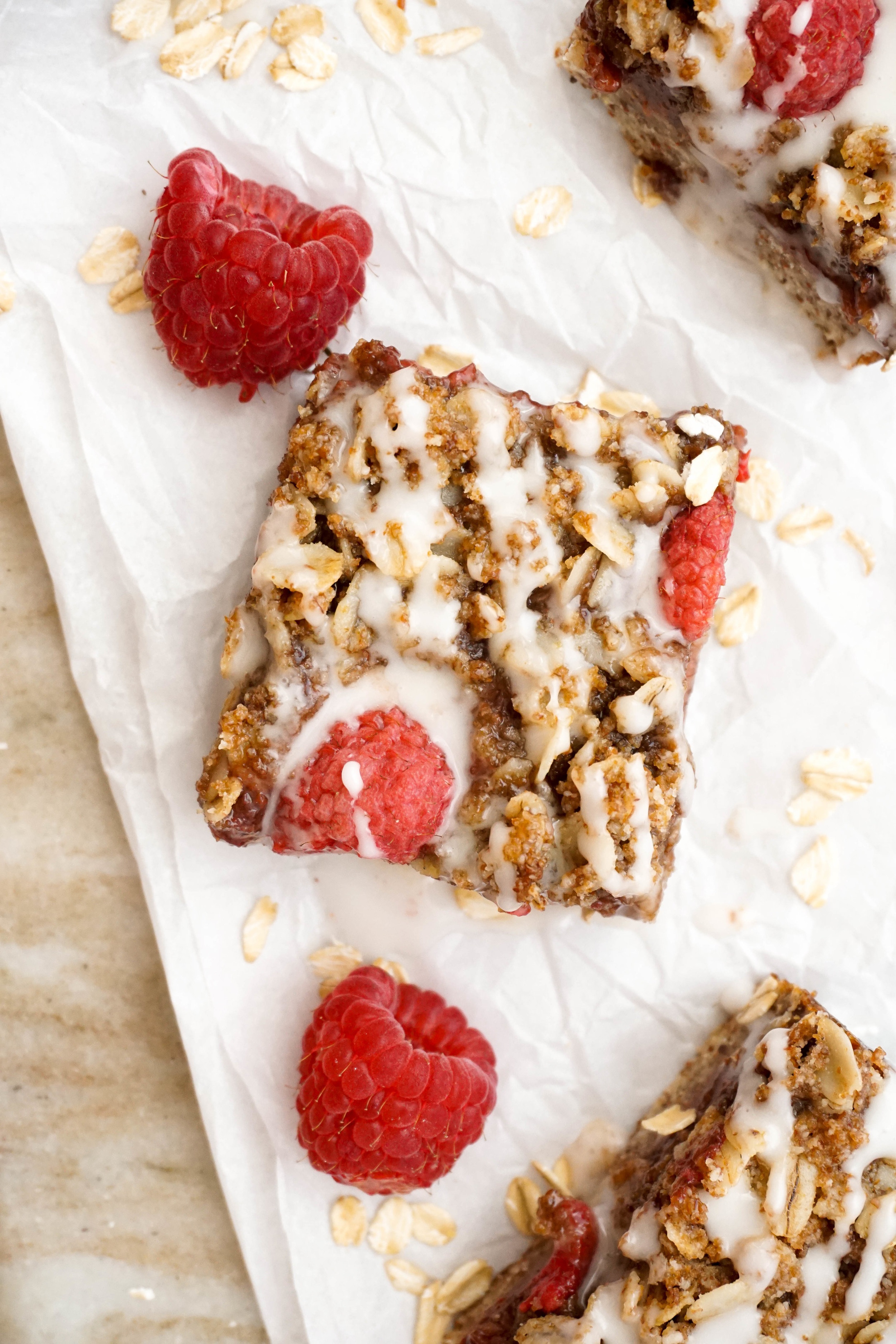 Raspberry Jam Crumble Bars (V, GF)