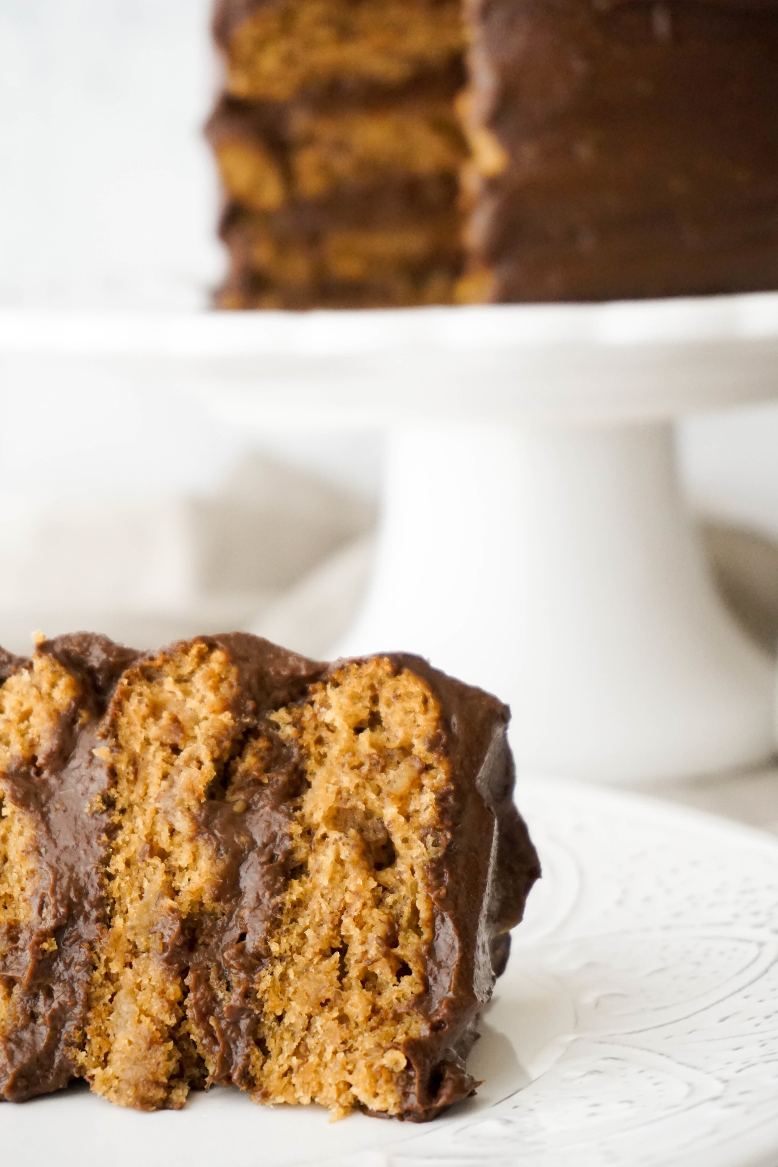 Vegan Banana Cake with Dark Chocolate Ganache