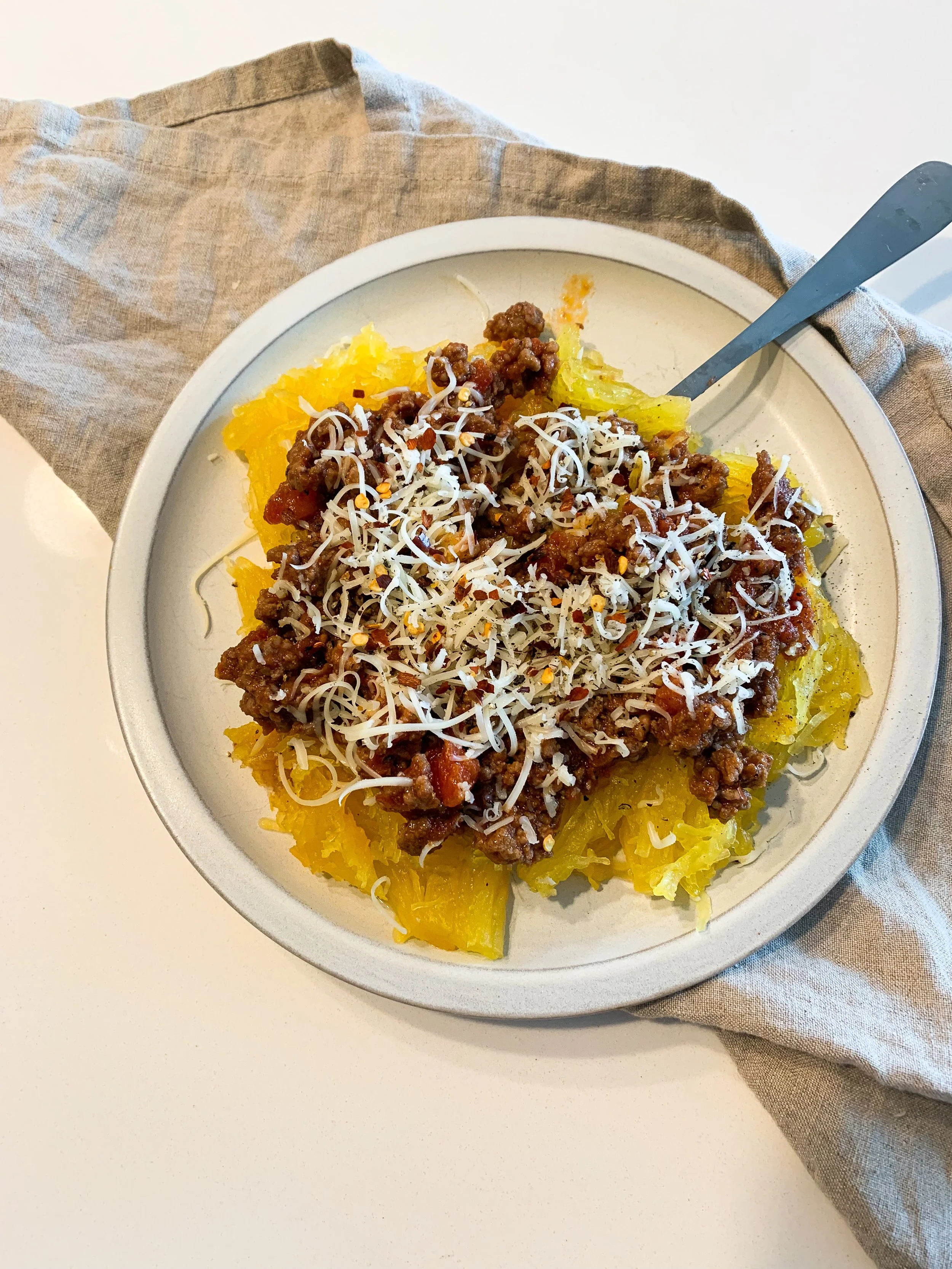 Spaghetti Squash with Red Meat Sauce (my favorite winter meal!)