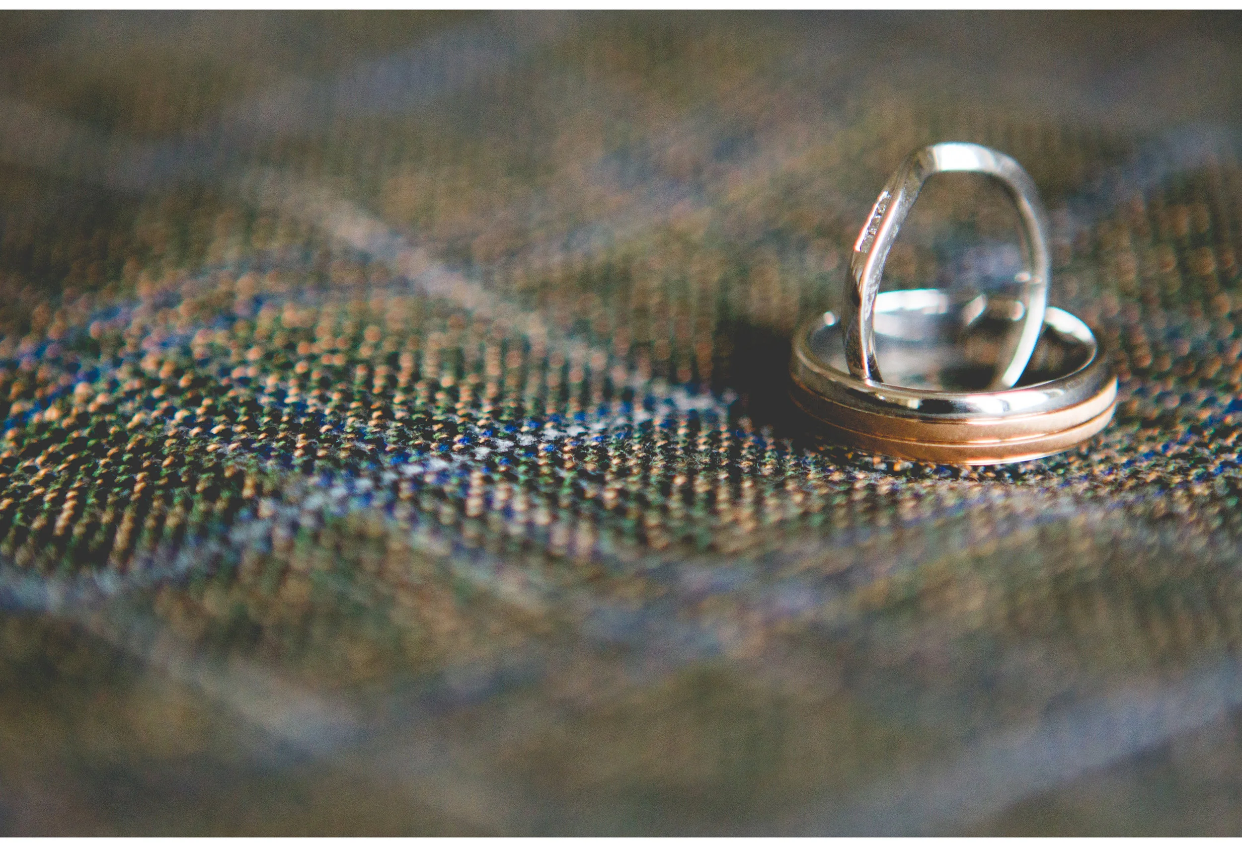 wedding rings on Irish tweed jacket 