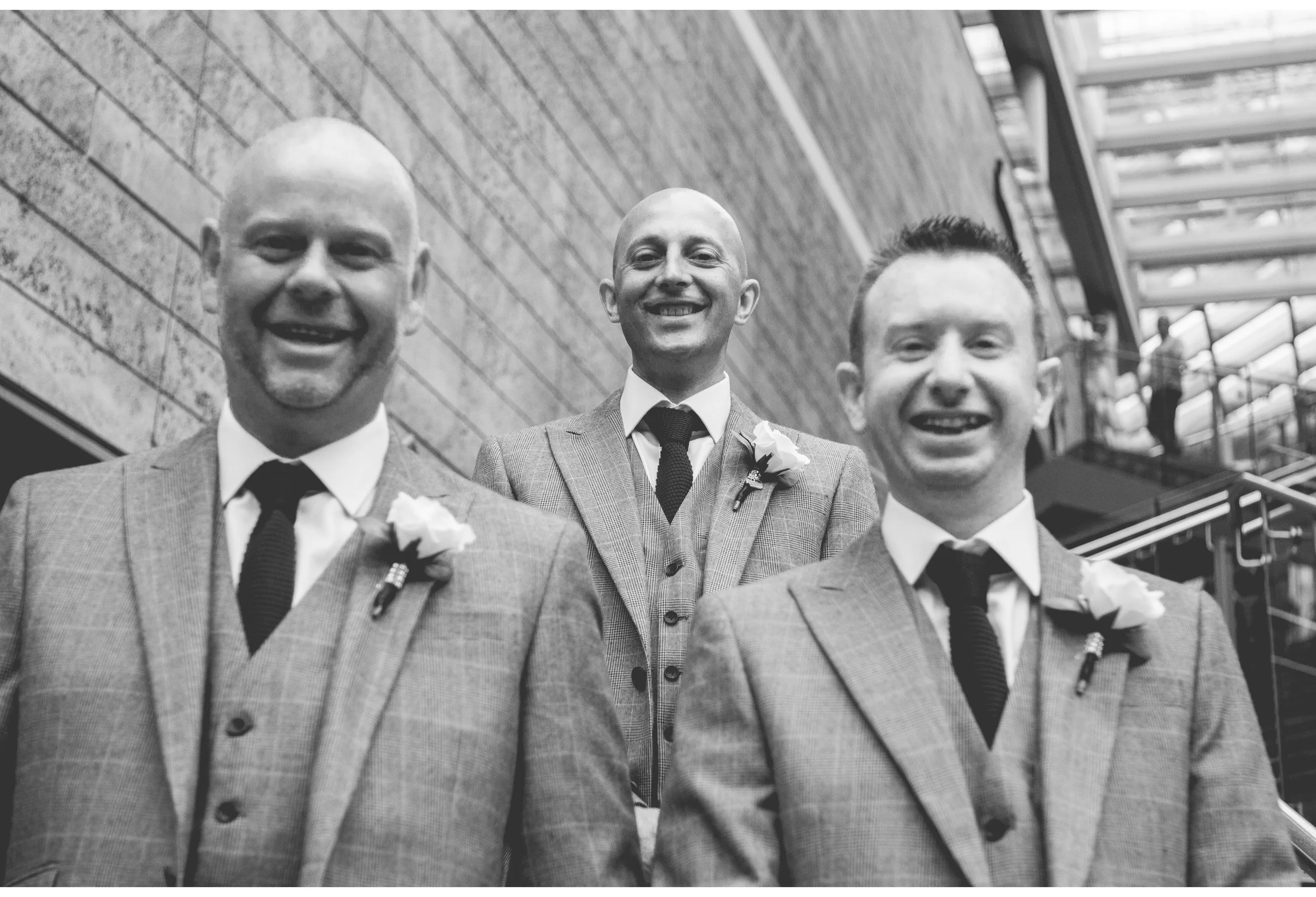 Liverpool one Wedding portrait of groom and groomsmen