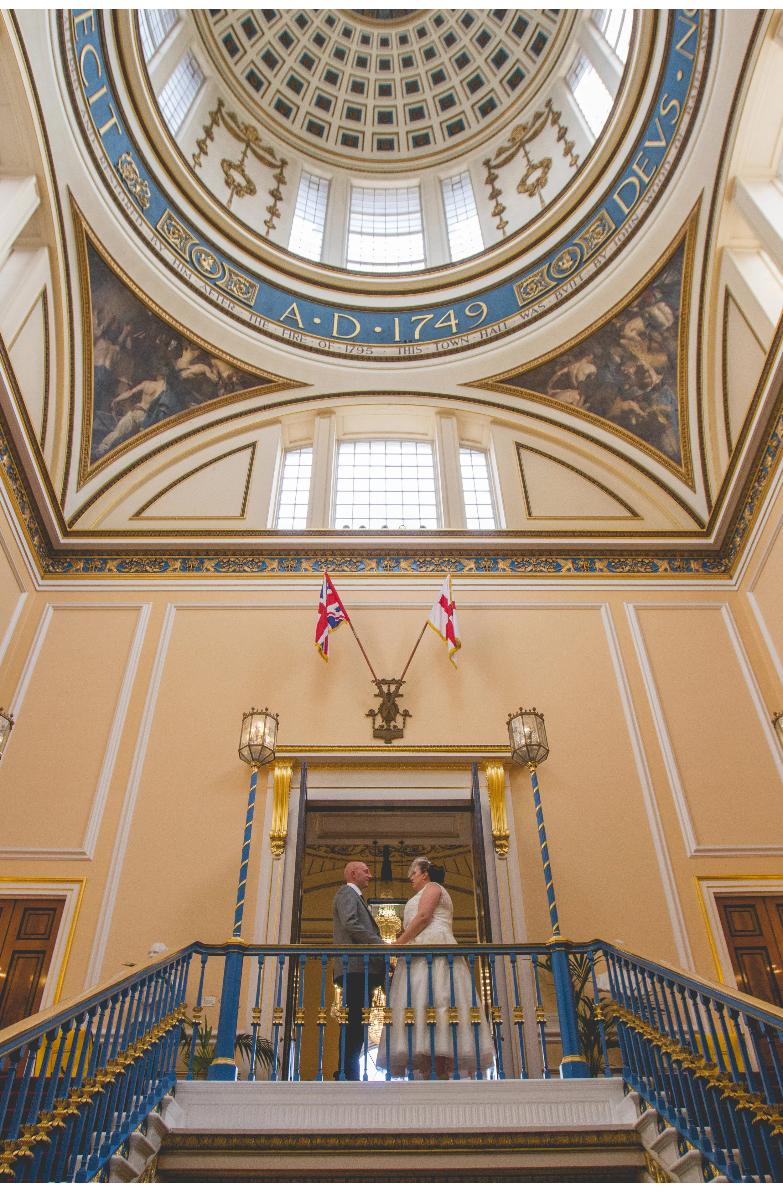 Liverpool town hall dome with bride and groom 