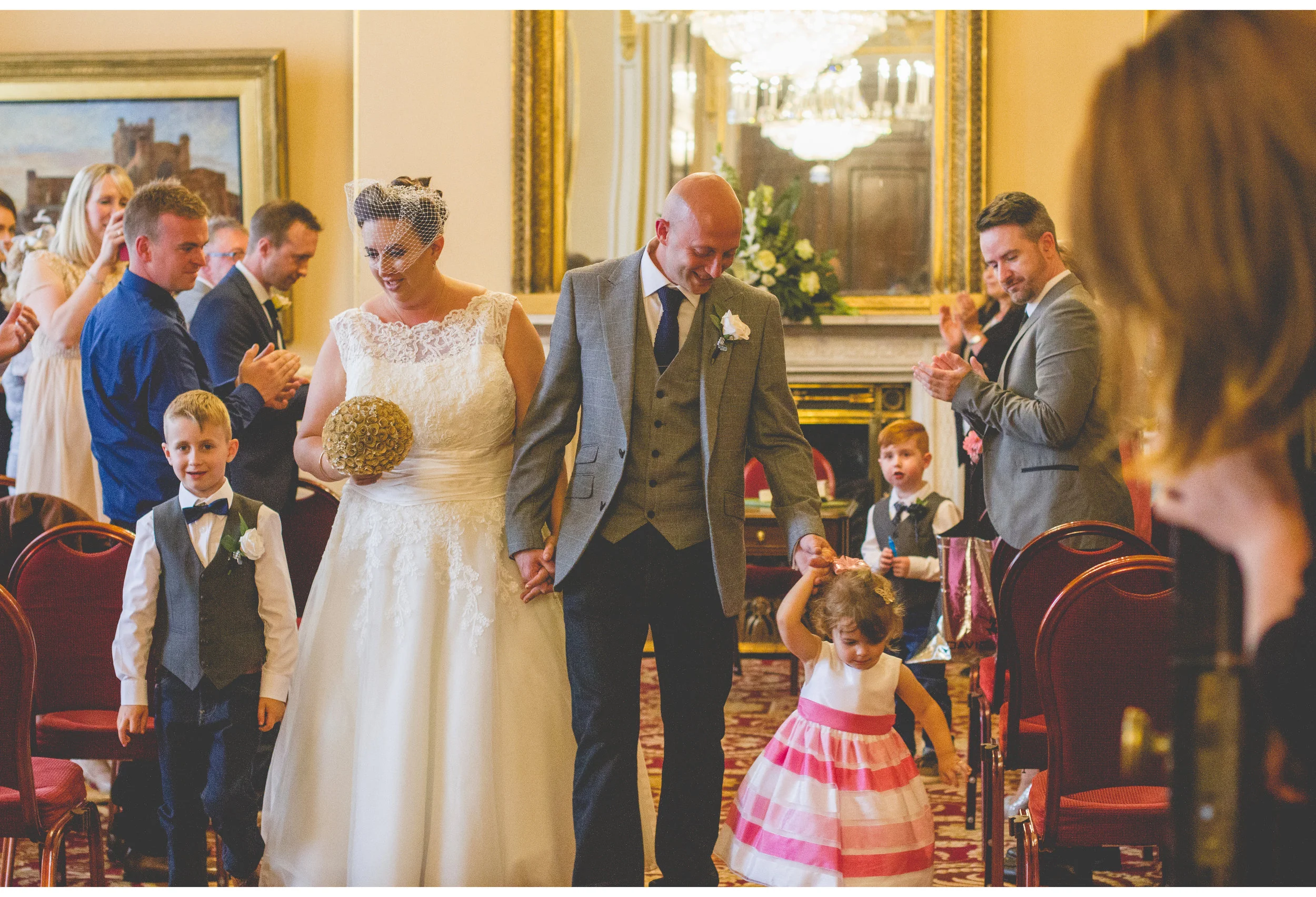 happily married family in town hall reception room 