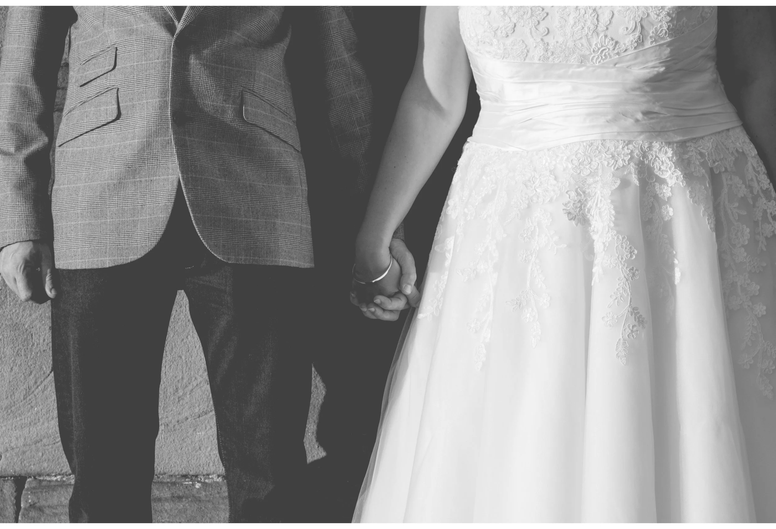 wedding outfits bride dress holding hands