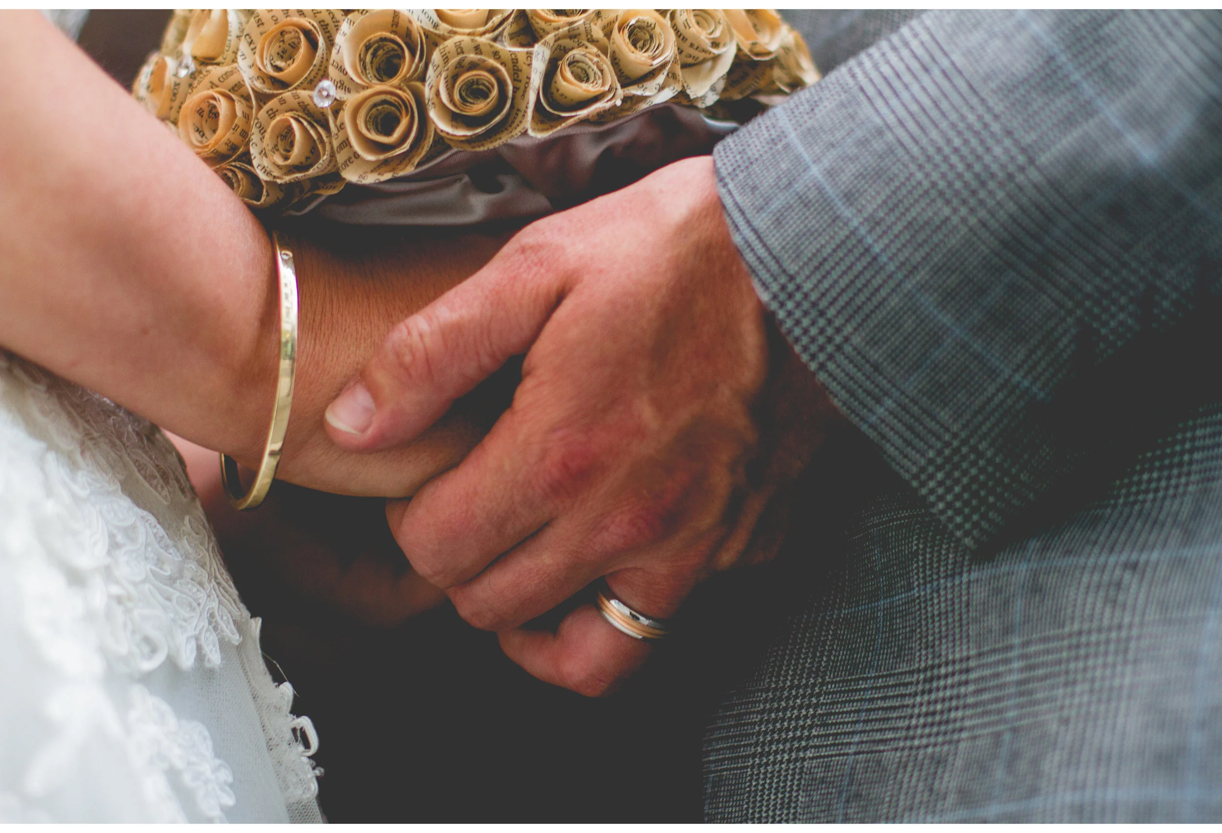 wedding rings and bouquet