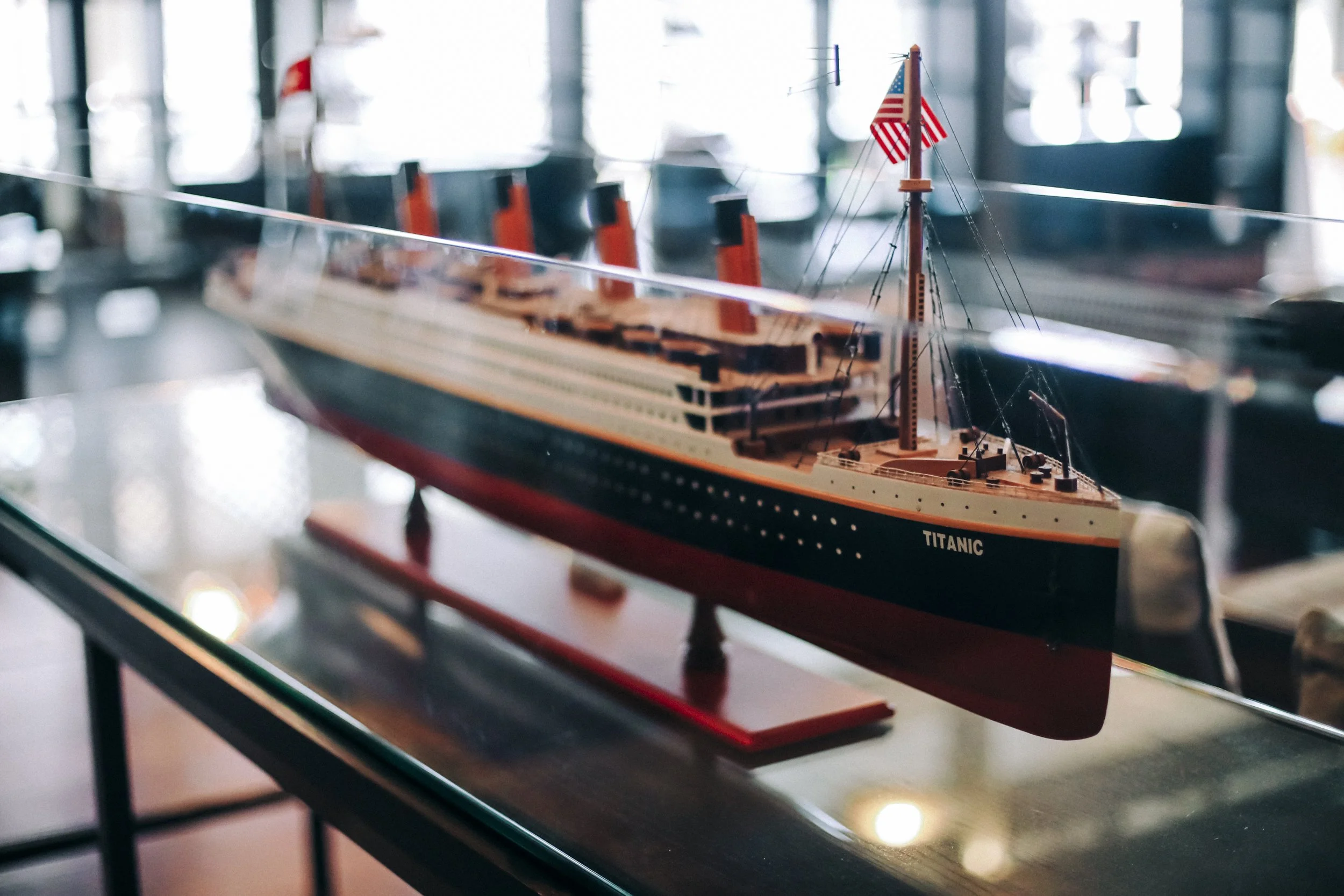 Nautical Elegance: Titanic Model Boat at Titanic Hotel Liverpool, Enhancing the Maritime Atmosphere for a Titanic Hotel Liverpool Wedding