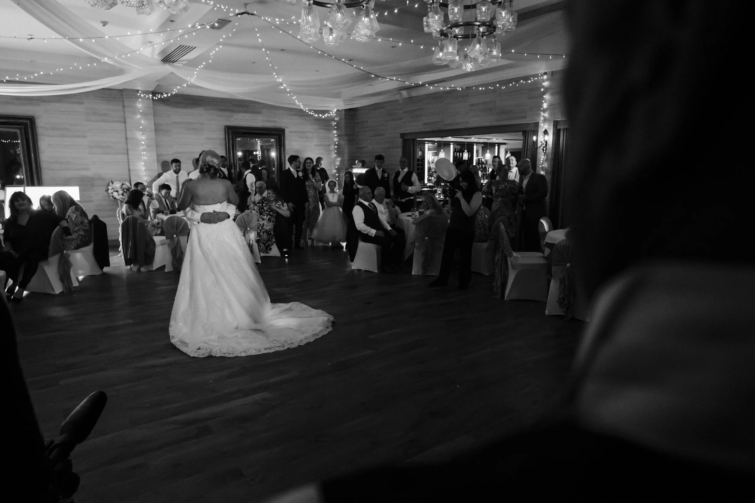 black and white first dance Brook Hall hotel wedding photography