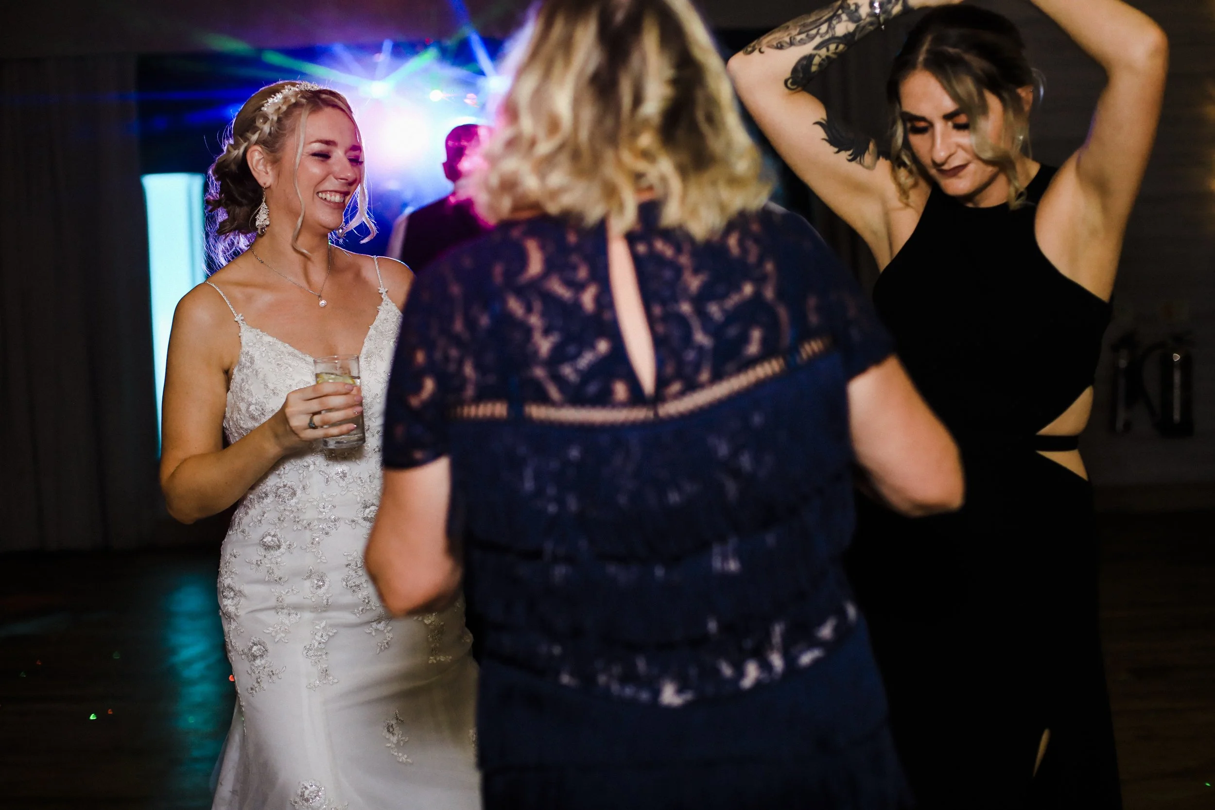 bride dancing with guests wedding party Brook hall hotel 