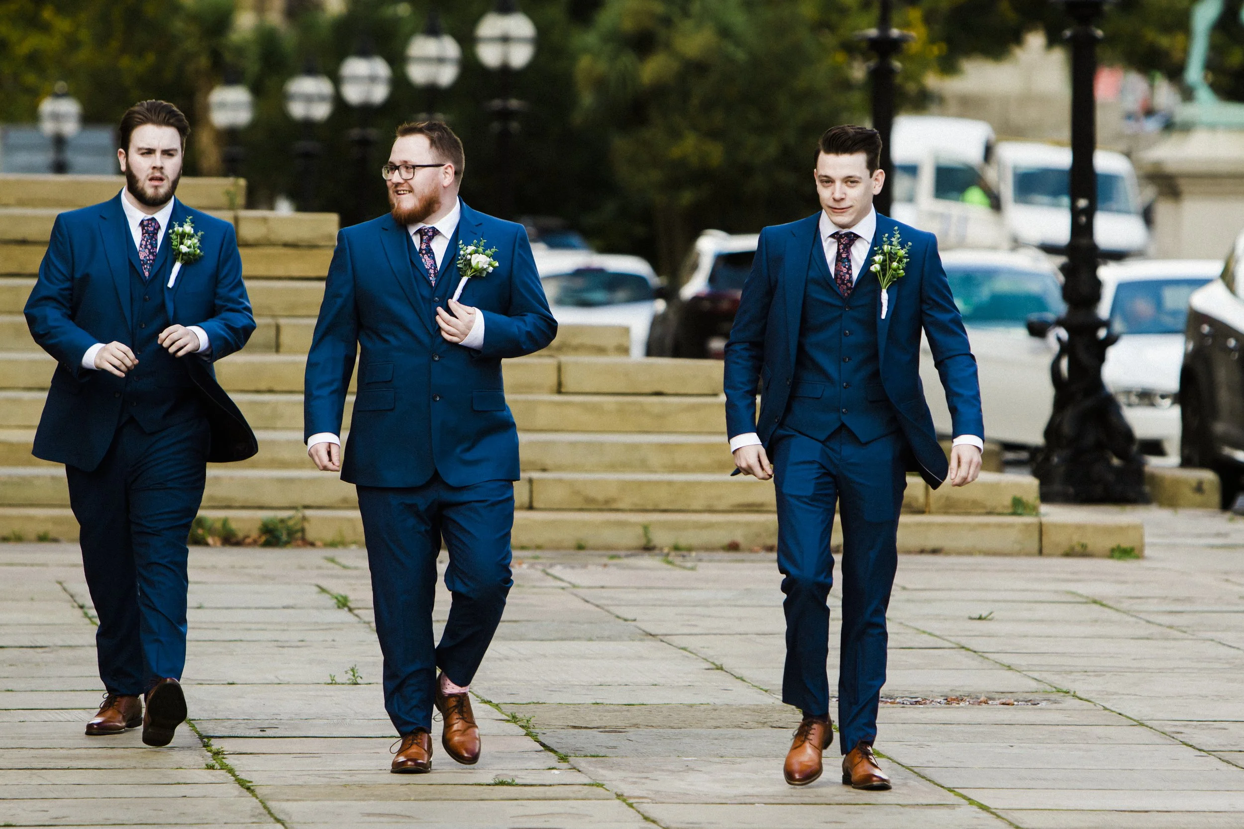  Groom and Groomsmen Walk Down to St. George's Hall in Liverpool.