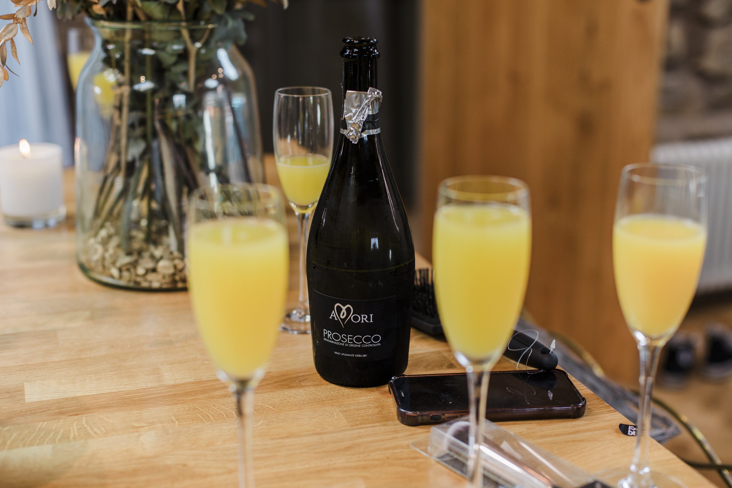 Detail Shot of Glasses of Orange Juice - Tower Hill Barns Wedding Morning