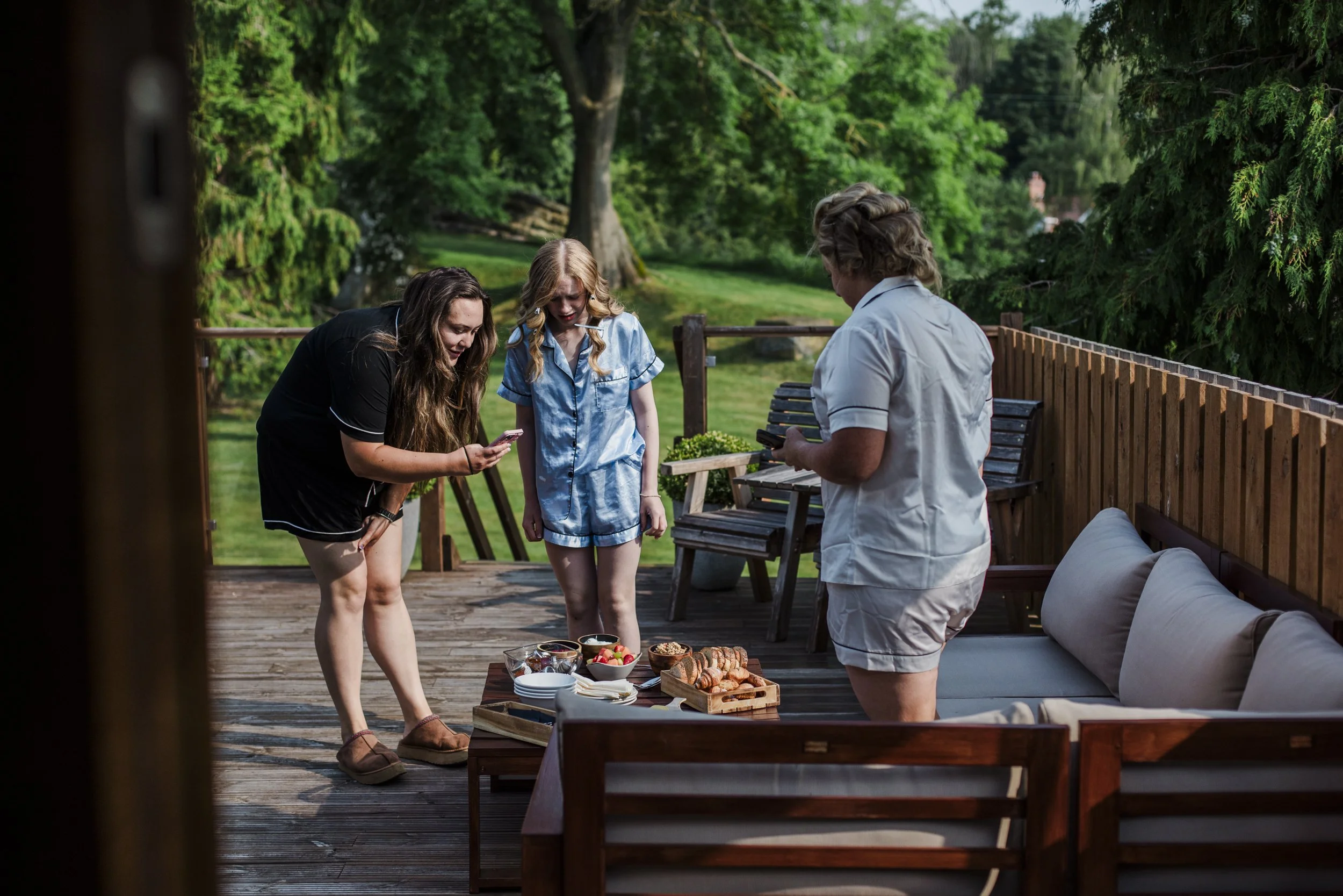 Bride and Bridesmaids Enjoy Freshly Made Breakfast - Tower Hill Barns Wedding Morning