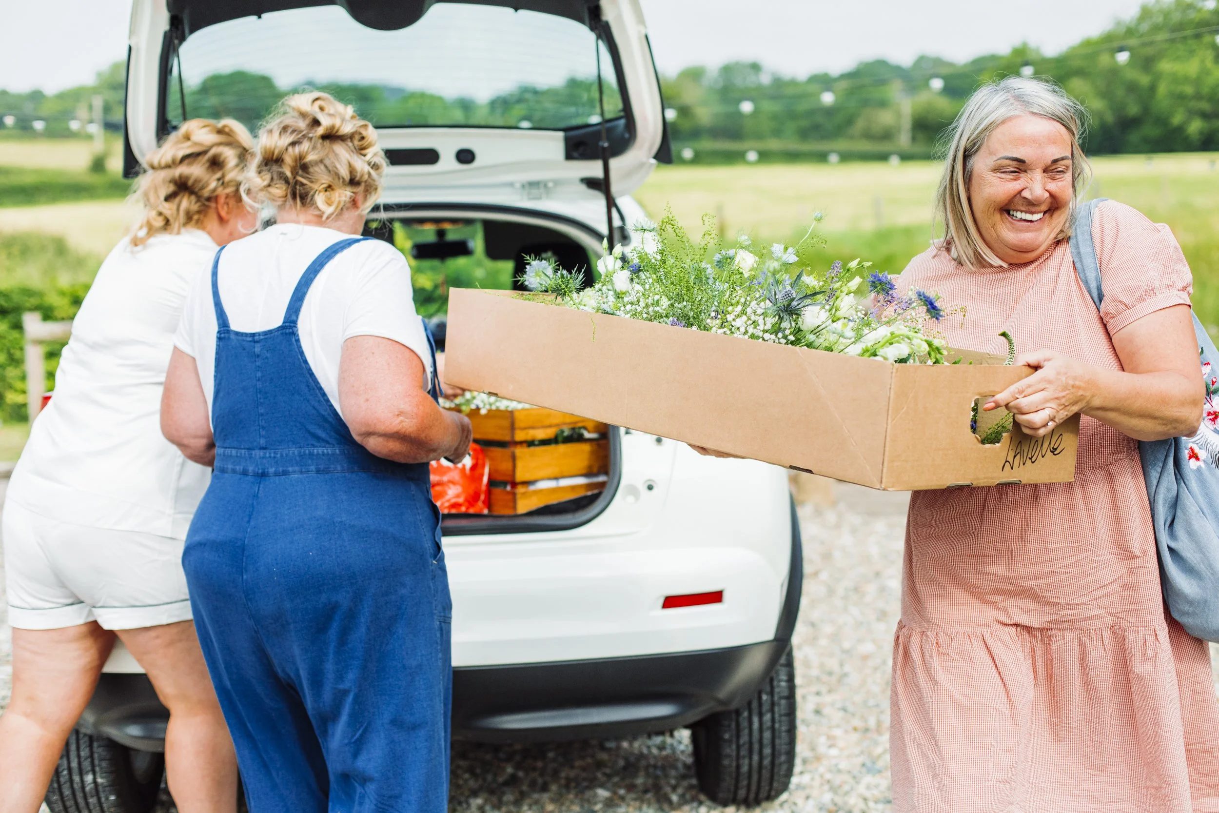 Bride and Mother Unload Wedding Flowers and Bouquet - Tower Hill Barns Preparation