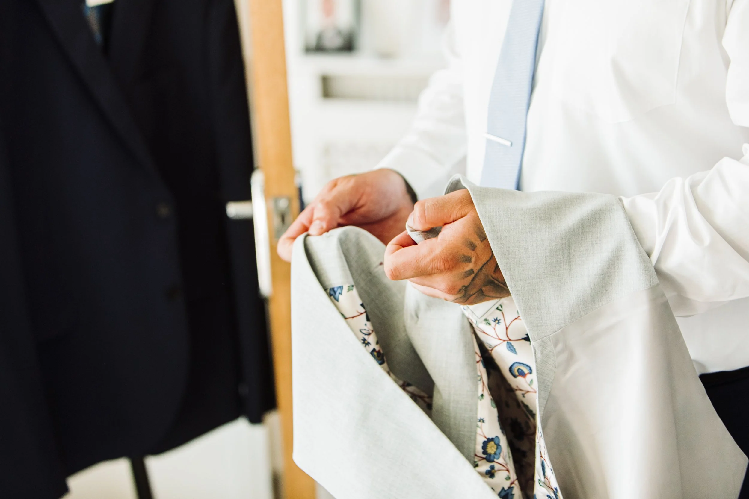 Groom Helps Best Man Get Ready - Southport Wedding Morning