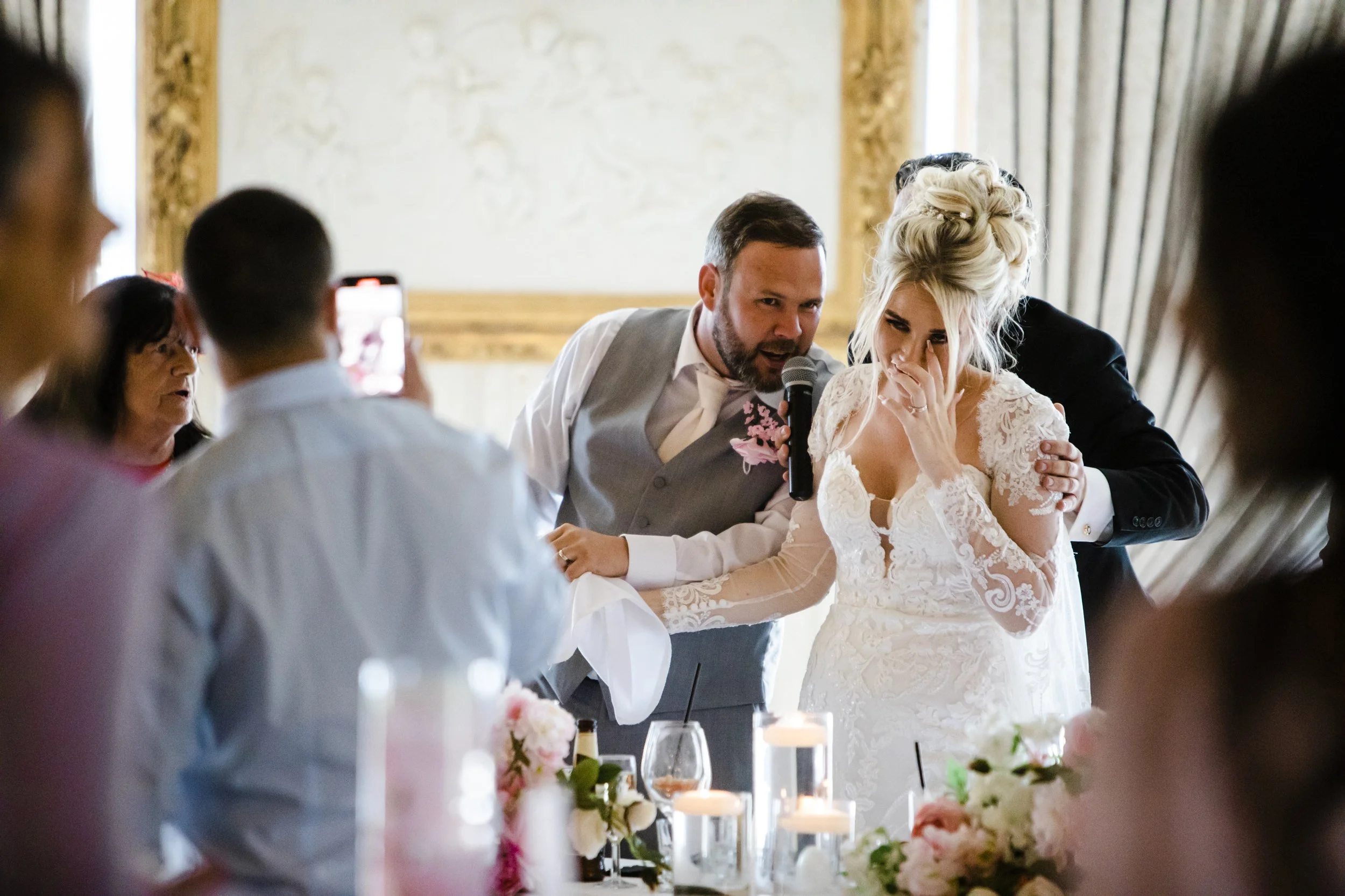 Surprise Singing Waiter Ignites Excitement as Bride and Groom Join In with Guests in Joyful Celebration Shankly Hotel wedding Merseyside Shankly Hotel wedding Merseyside