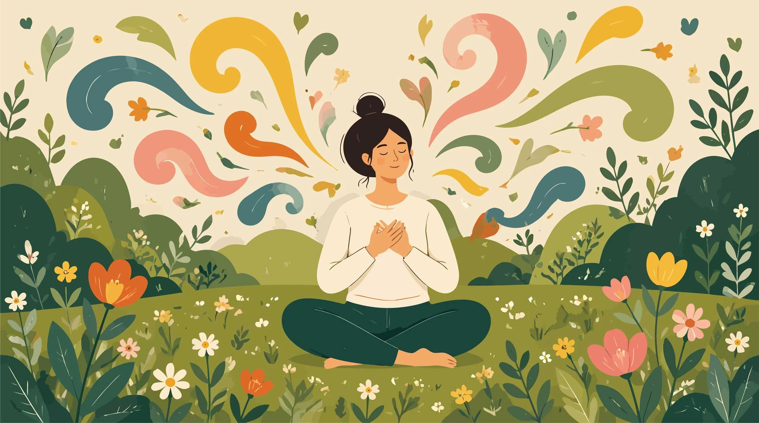 Illustration of a woman in nature adjusting her energy.