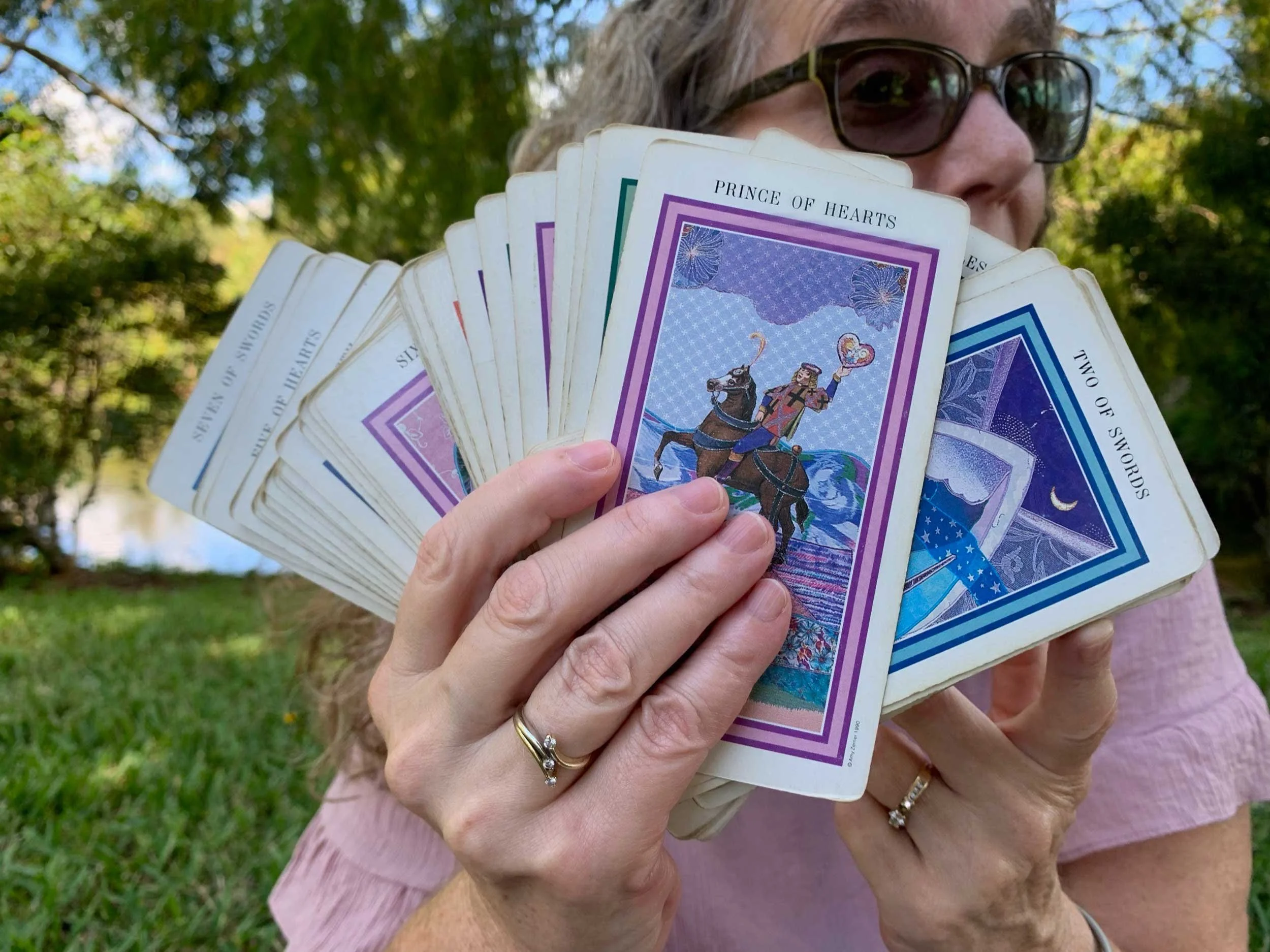 Christiana and her tarot deck, 2021.