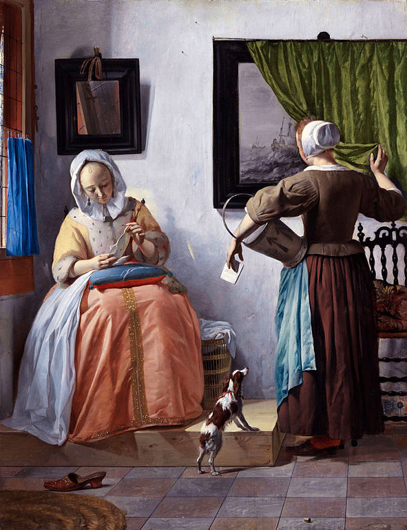 Woman Reading a Letter circa 1664-1666, artist Gabriel Metsu, painting and representative photo public domain, currently on display National Gallery of Ireland.