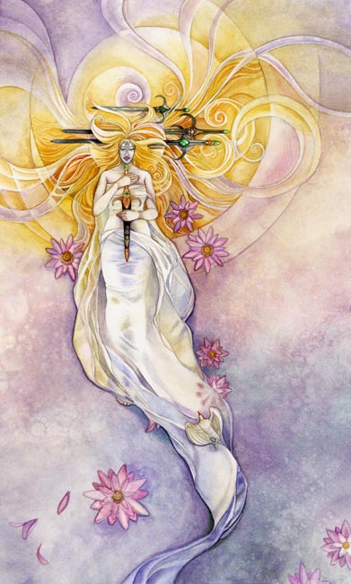 Image of “Four of Swords” from Shadowscapes Tarot by Stephanie Pui-Mun Law 