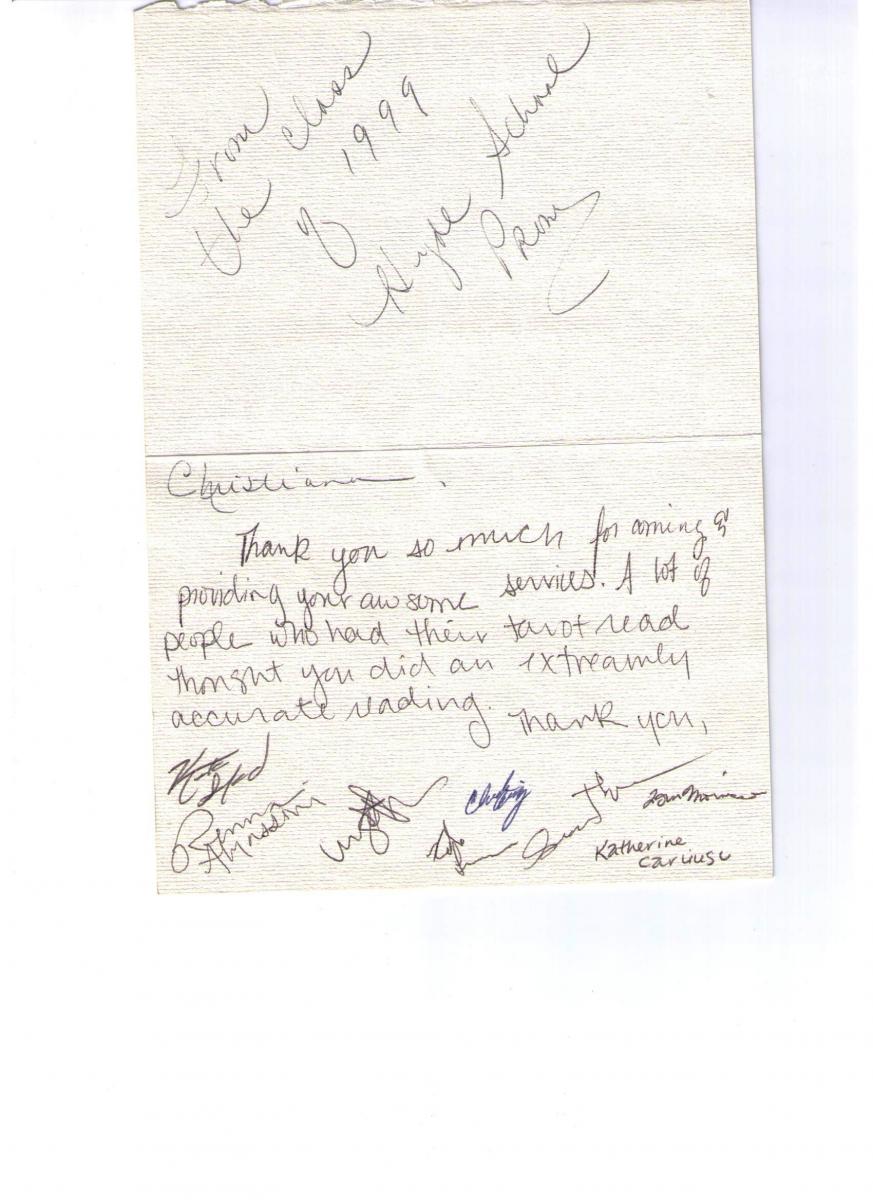 Thank You Note from Hyde School Prom Class of 1999