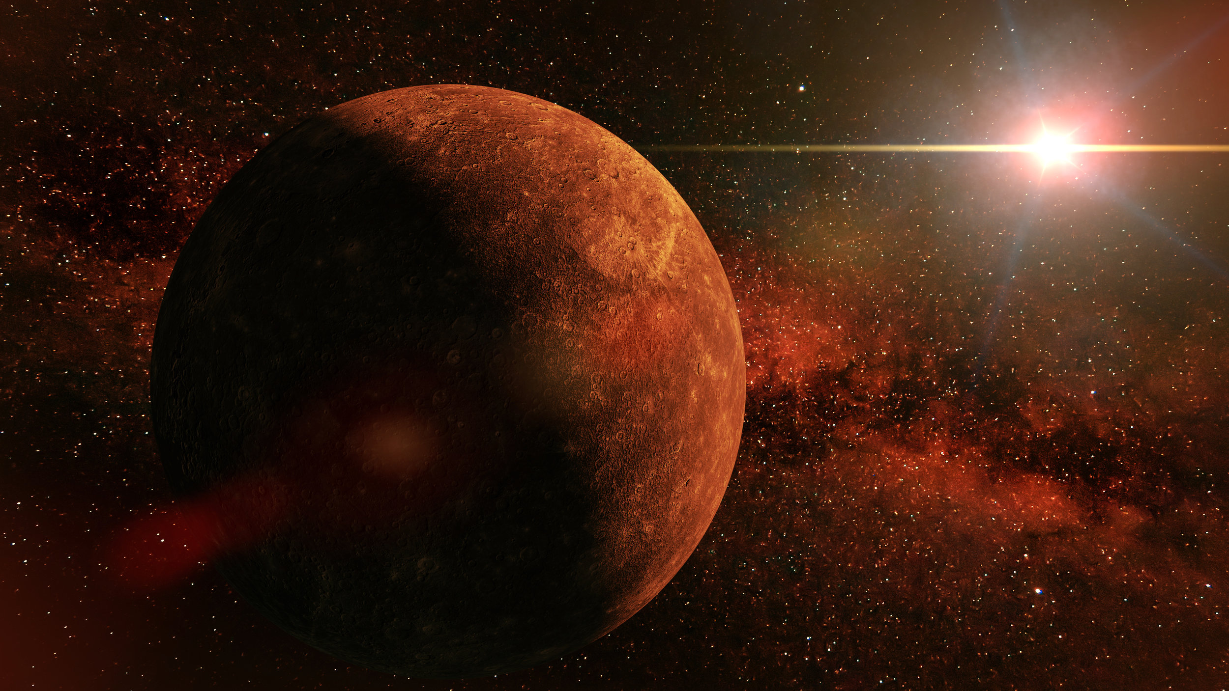 planet Mercury, the stars and the Sun
