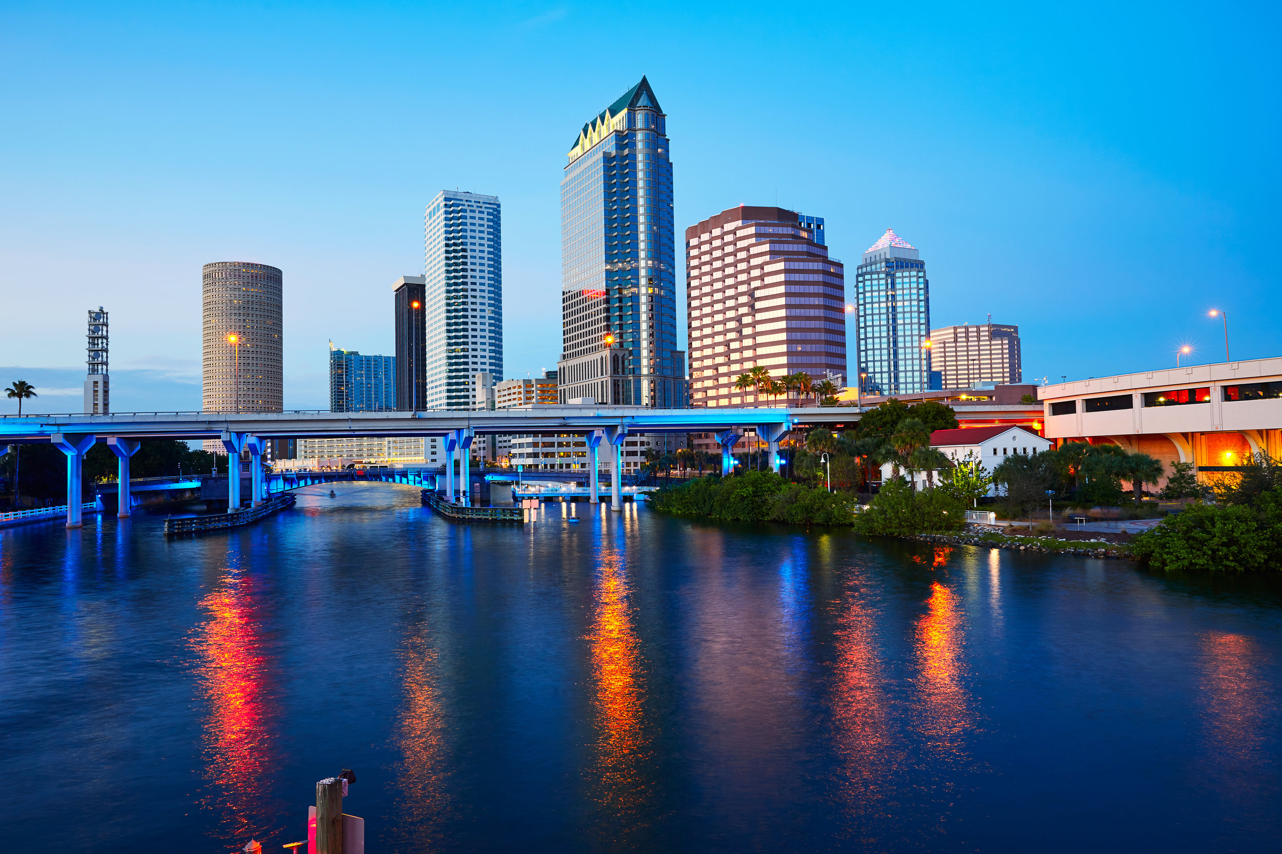 Florida Tampa skyline at sunset in US