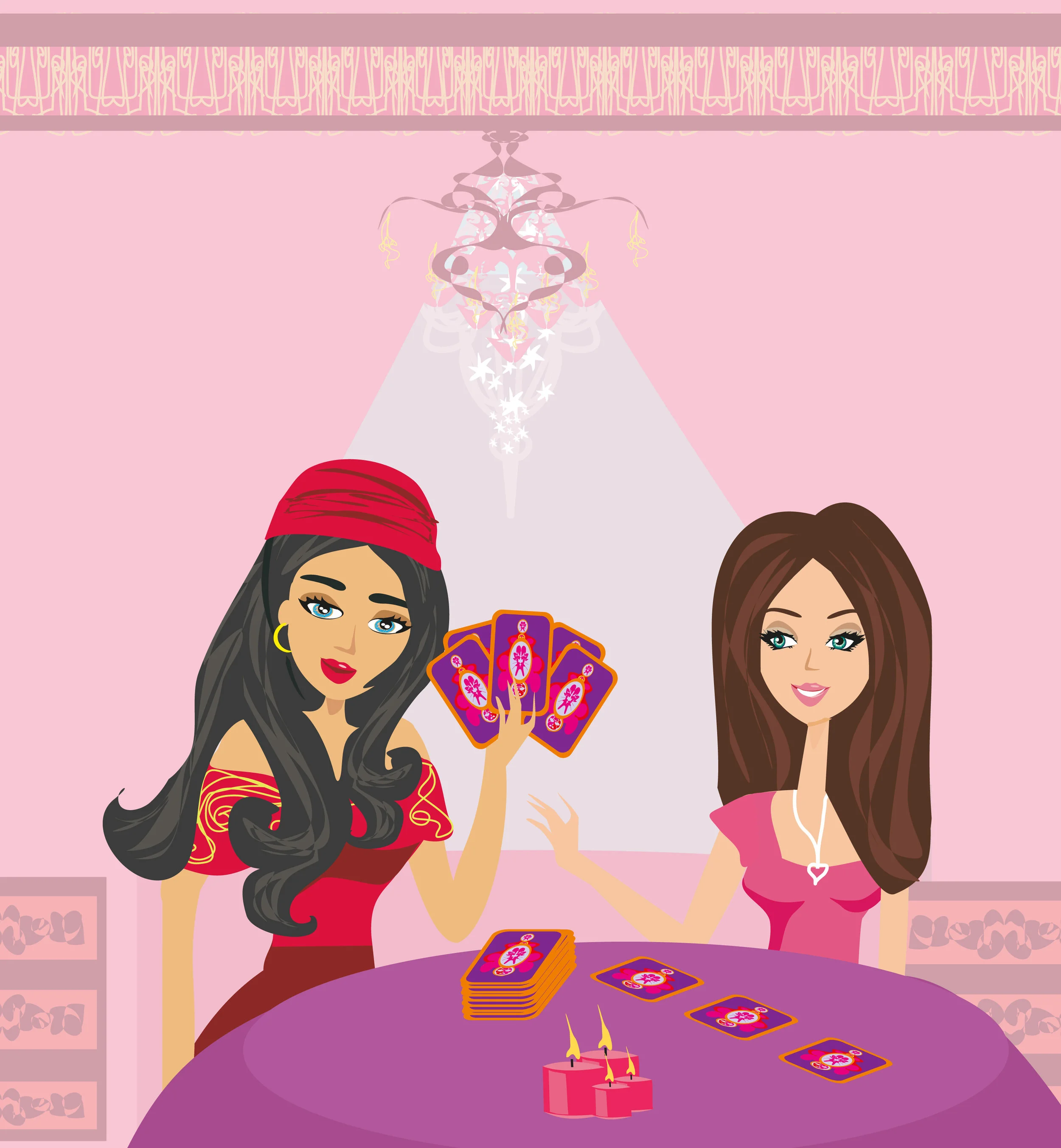 Fortune teller woman reading future from tarot cards