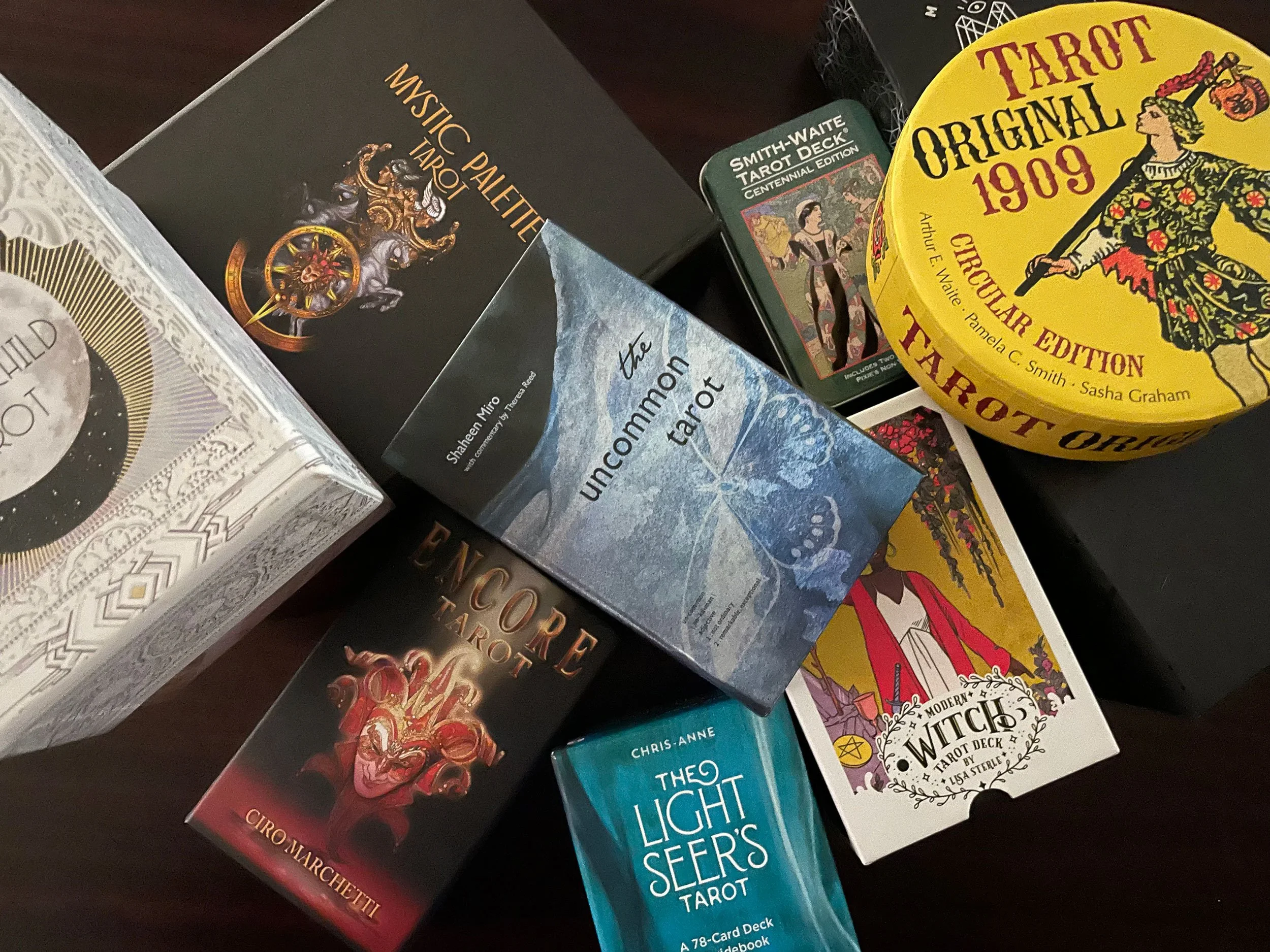 A collection of tarot decks