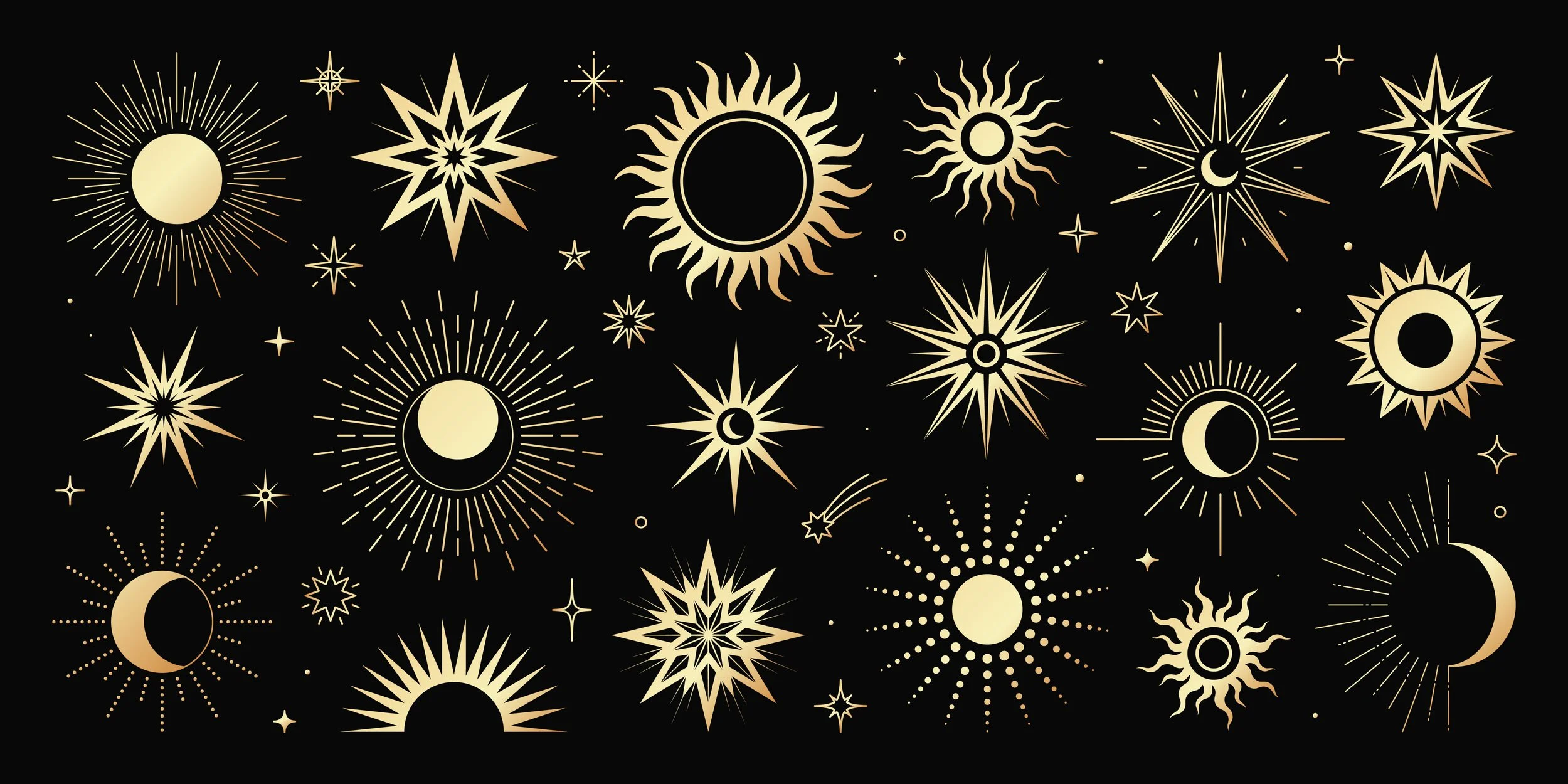 Mystical symbols against a black background.