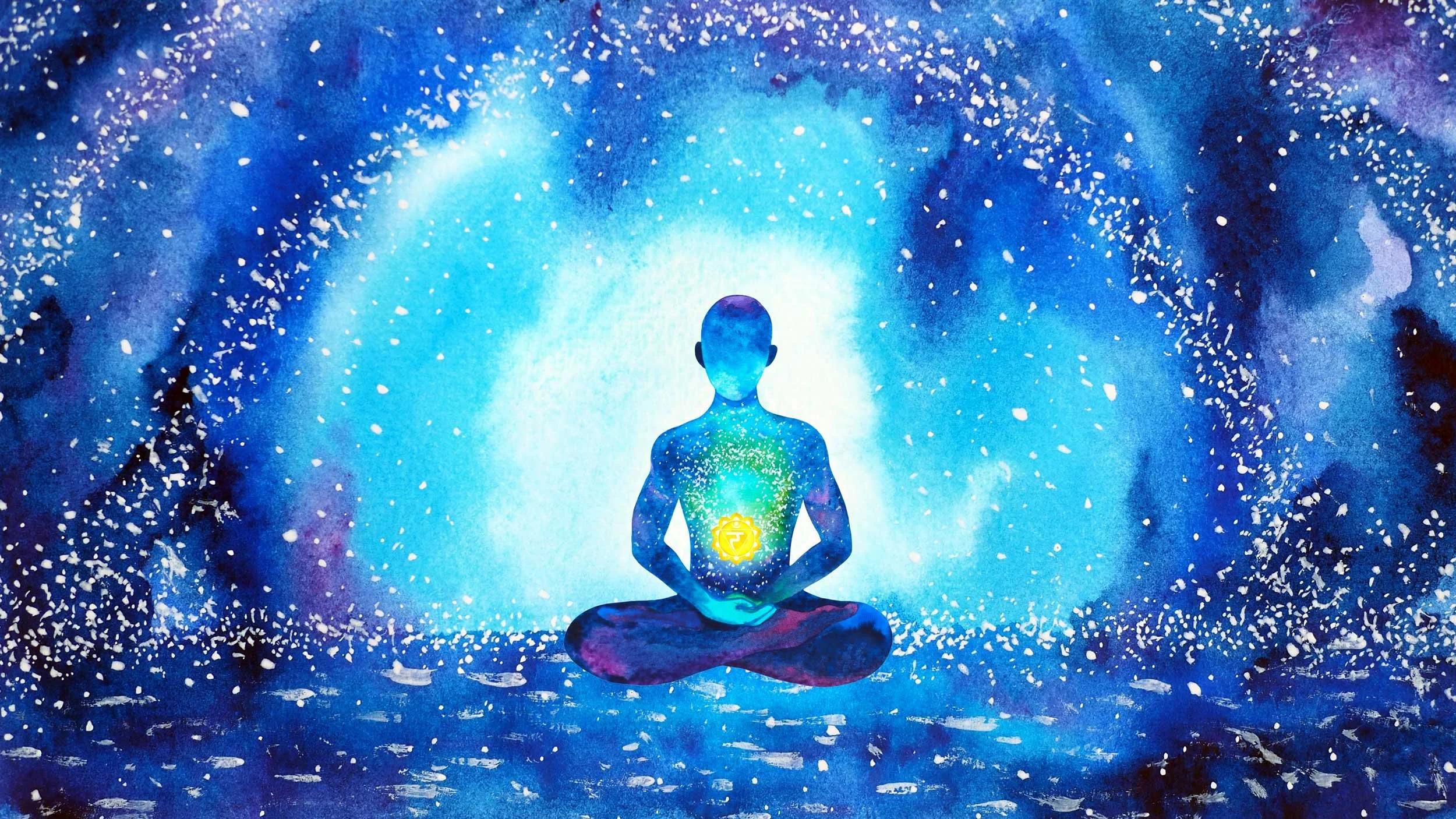 Illustration of a person meditating on the solar plexus chakra.