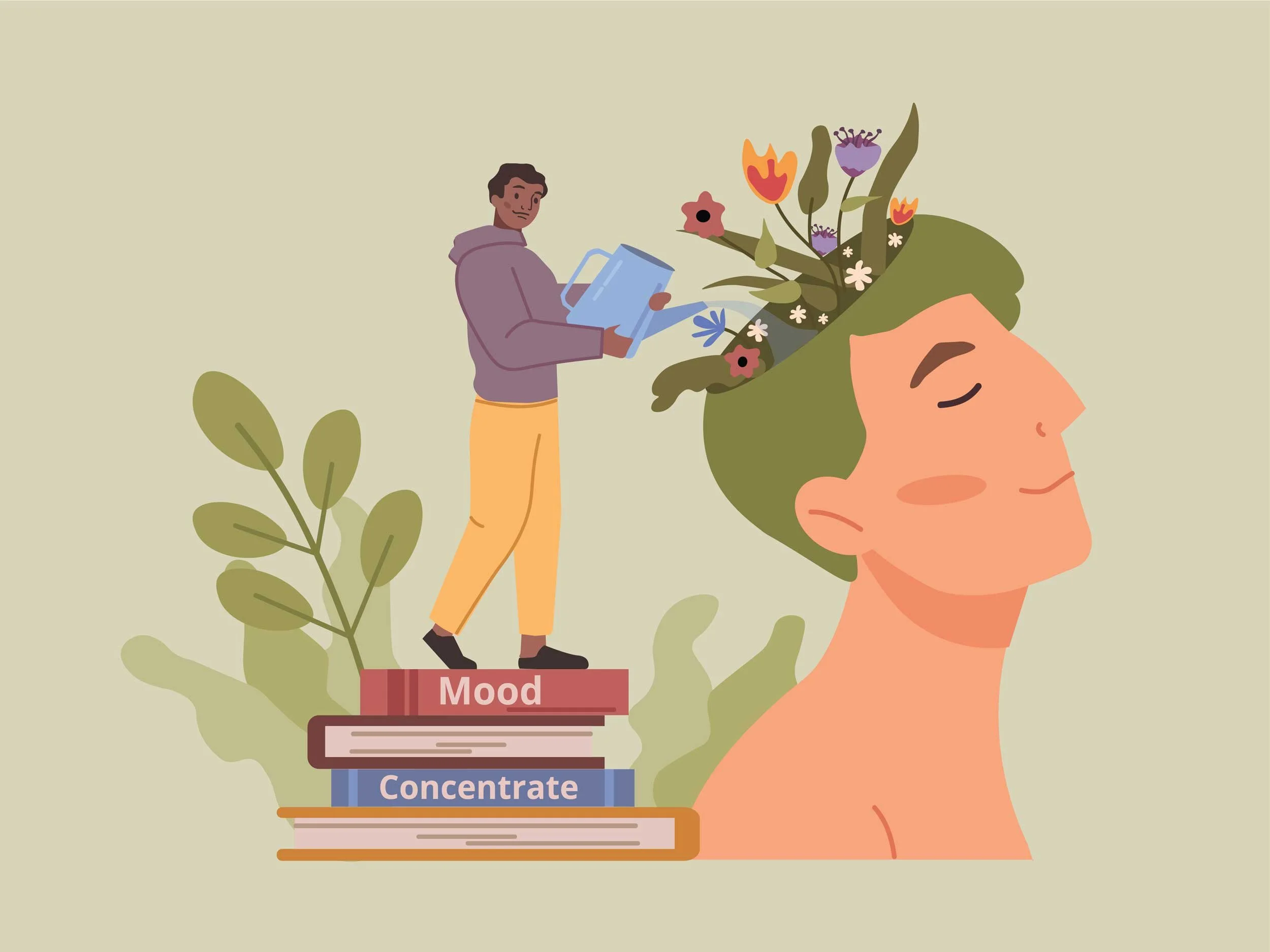 Concept illustration of a man working on his mental health.