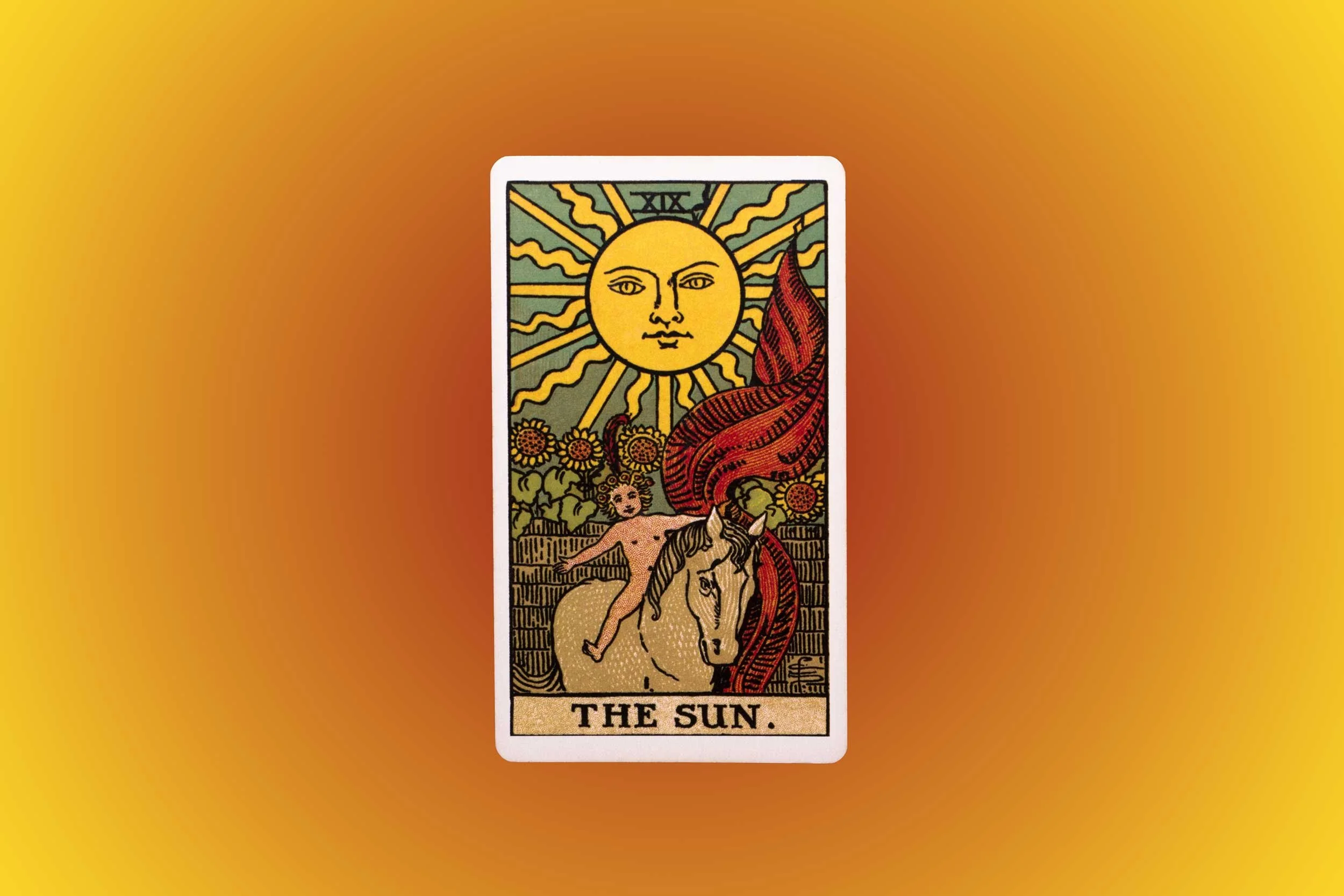 The Major Arcana 19 tarot card, The Sun.