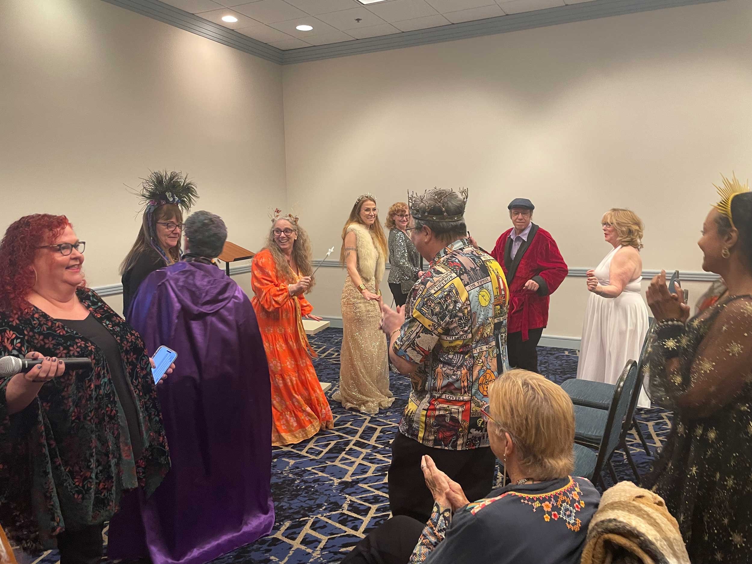 Getting ready for the costume parade at the Bardic Circle, StaarCon 5