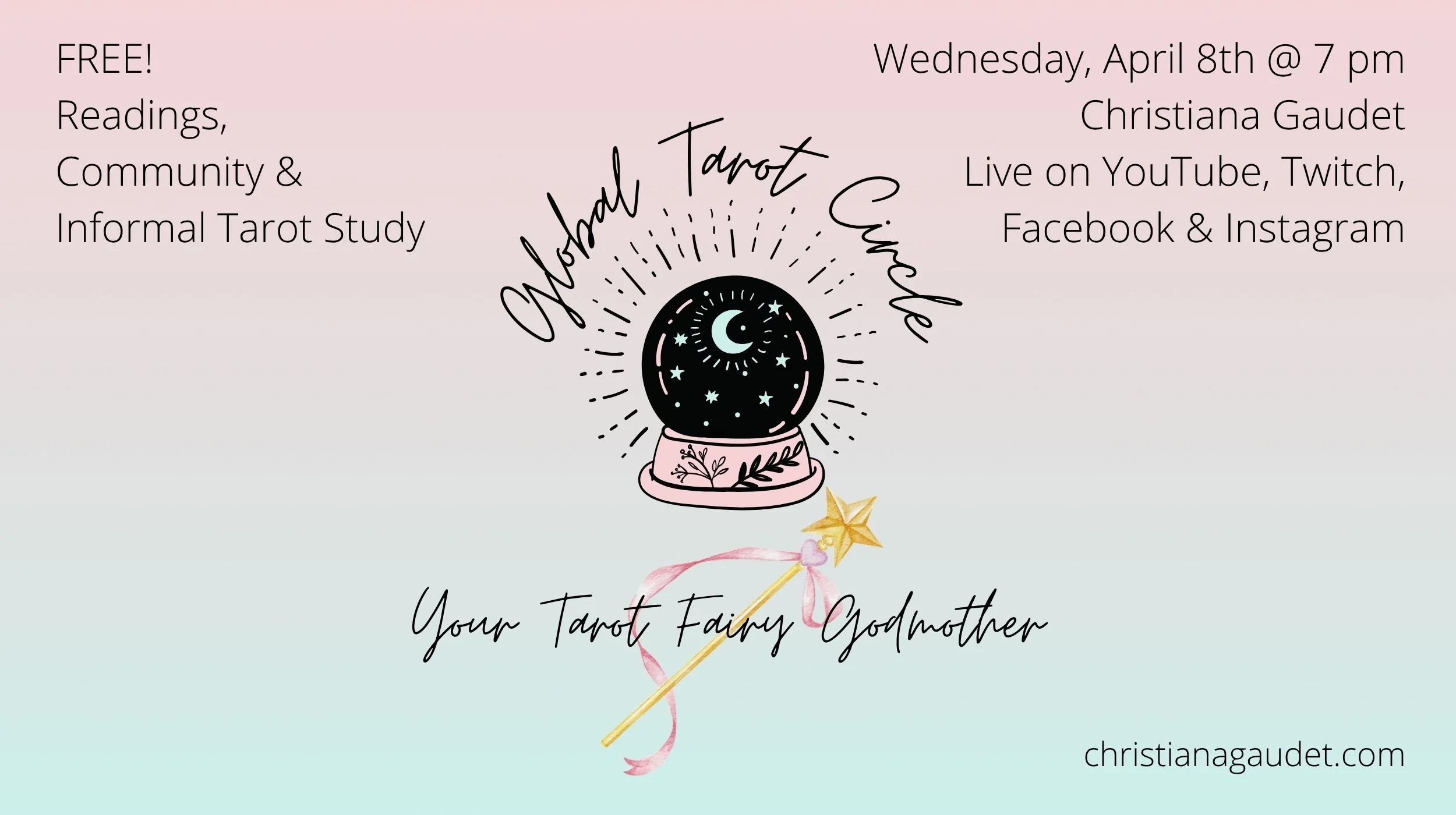 Global Tarot Circle Live on YouTube, Twitch, Facebook & Instagram - Wednesday, April 8th @ 7 pm.
