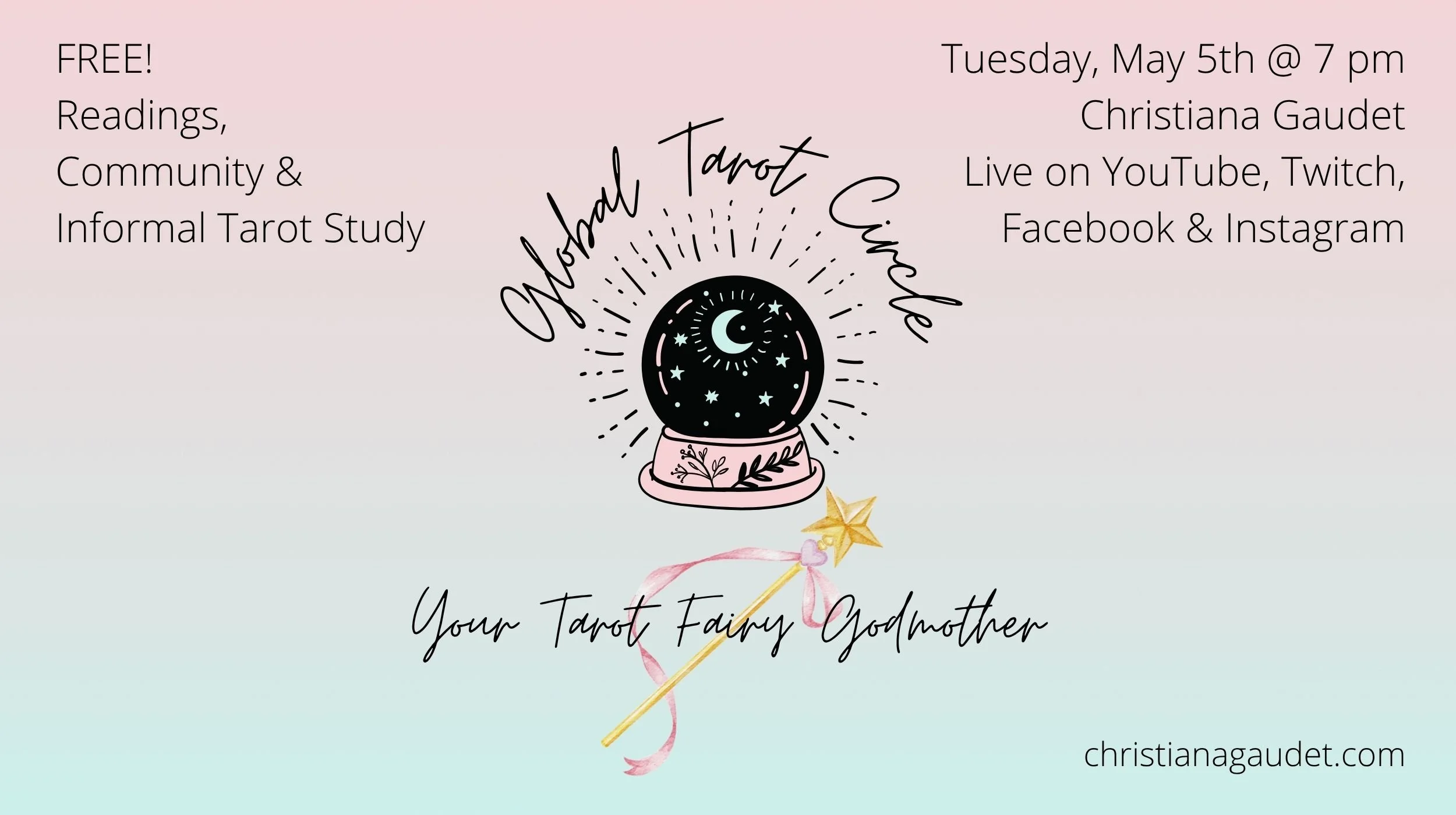 Global Tarot Circle Live on YouTube, Twitch, Facebook & Instagram - Tuesday, May 5th @ 7 pm.