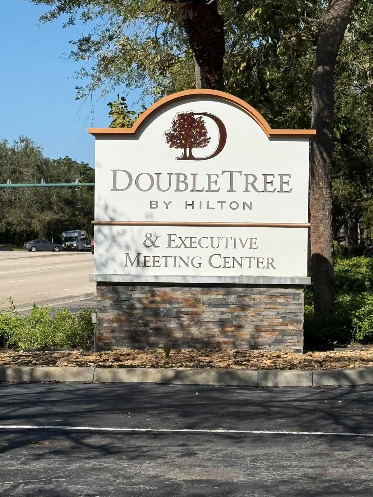 The sign at the DoubleTree by Hilton & Executive Meeting Center.