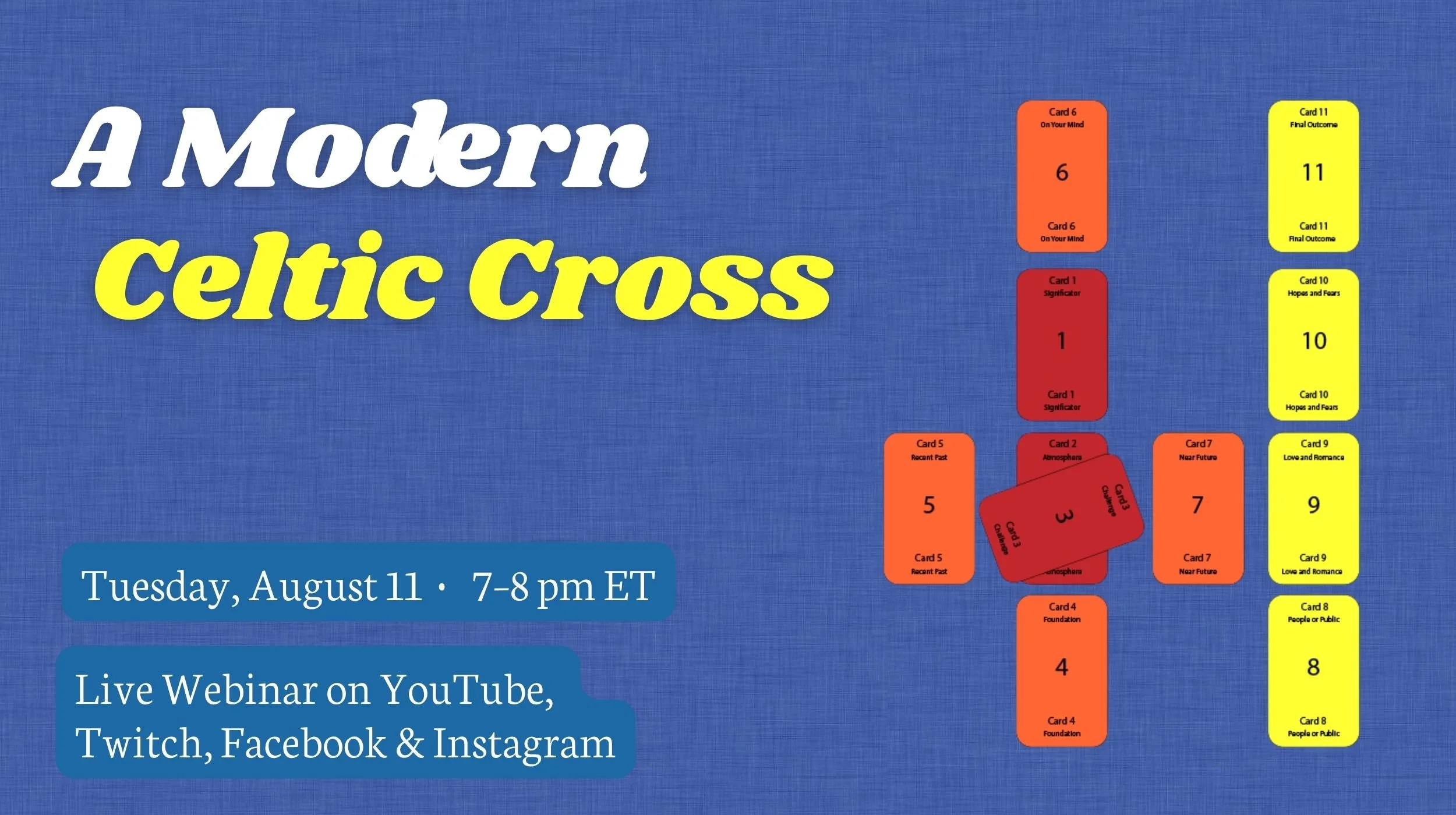 Tuesday, August 11, 7 pm to 8 pm ET: A Modern Celtic Cross Live Tarot Webinar