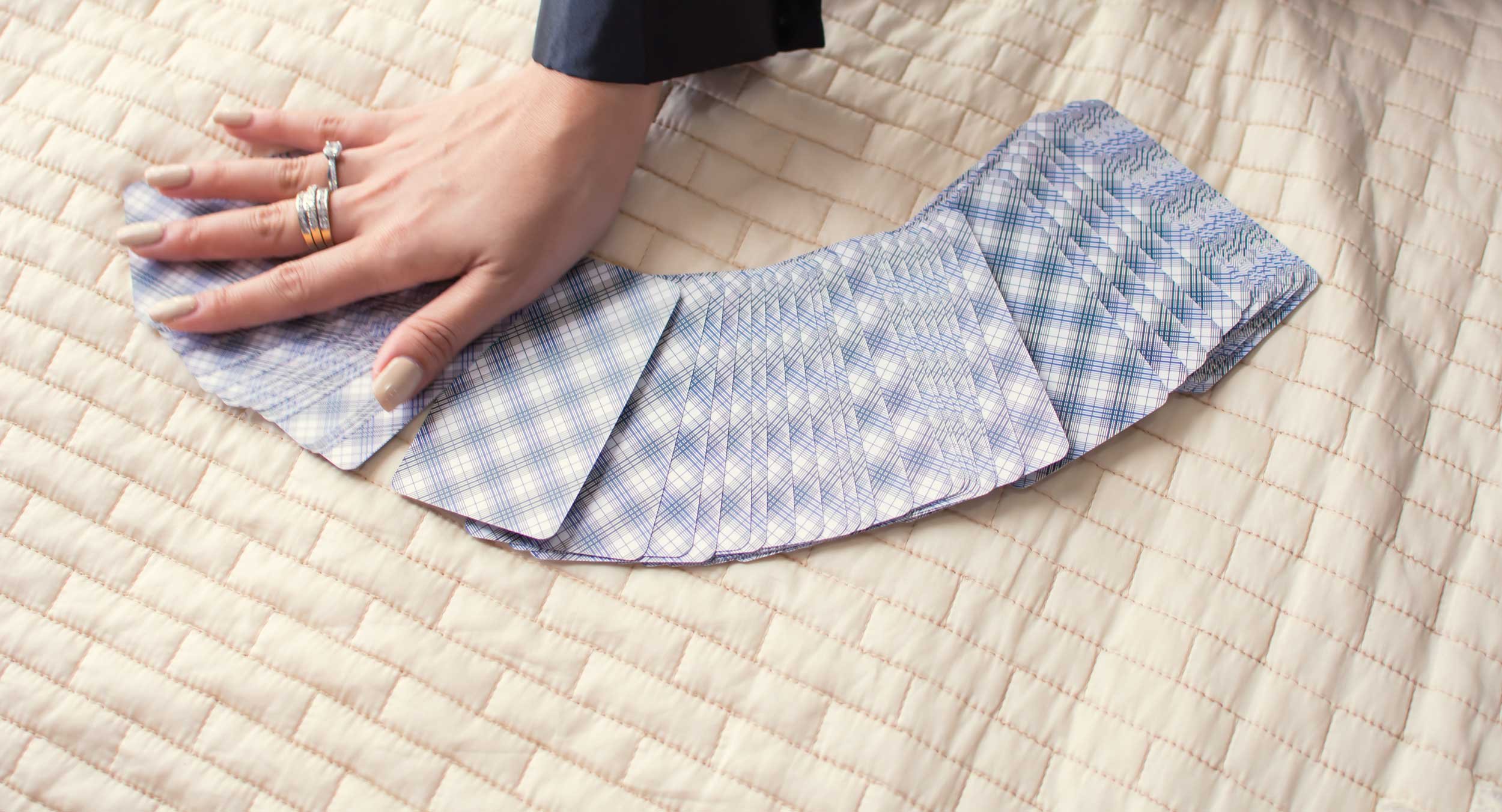 Cards spread face down to begin a reading.