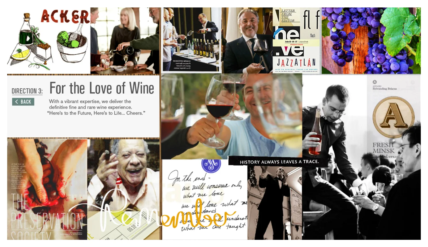  Once a direction was selected, it was translated and iterated into options for the new Acker Merrall mark. 