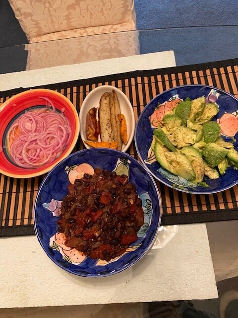 Yvonne's vegetarian chile with pickled onions, avocado & herbed potatoes.jpg