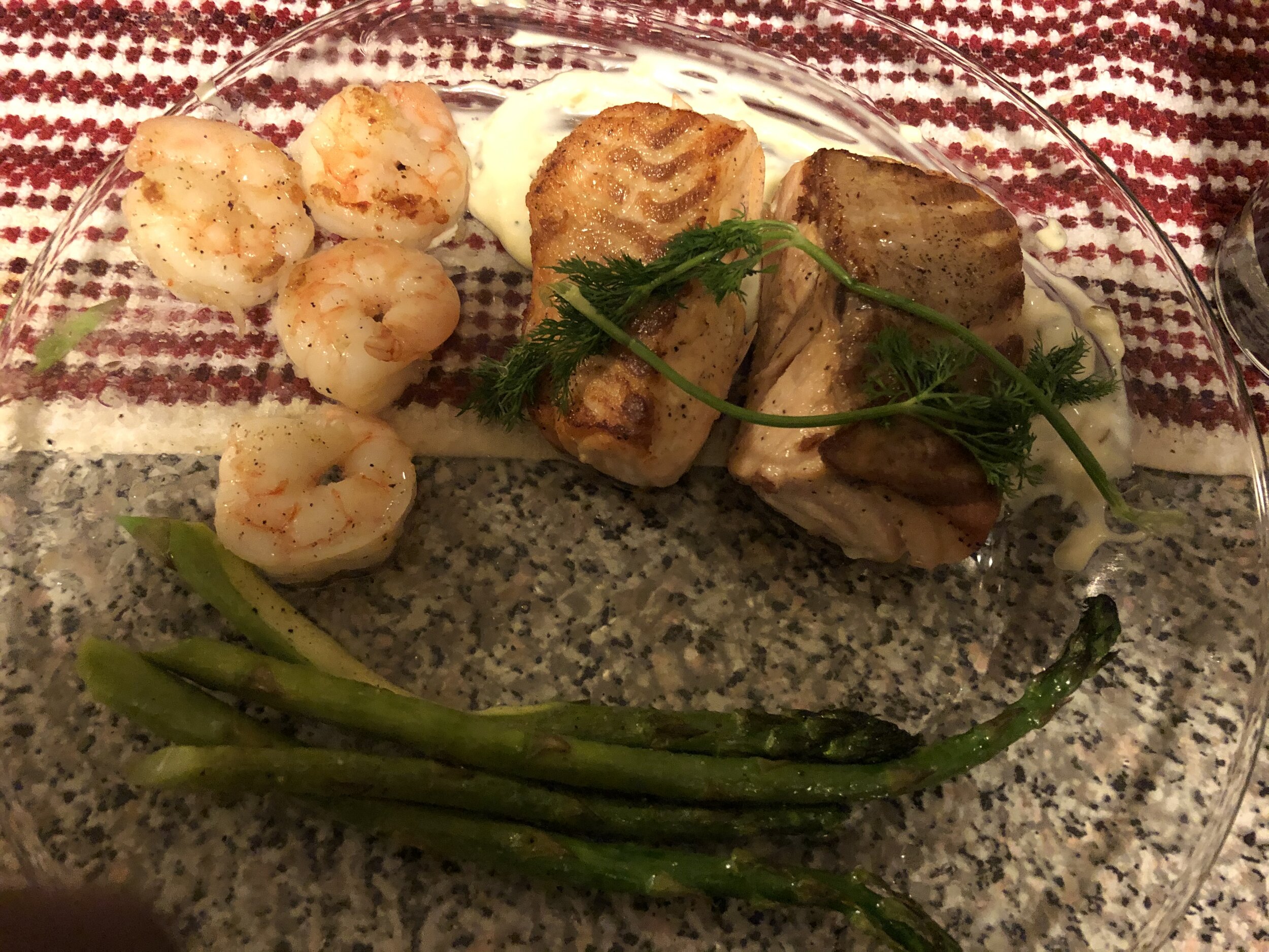 Penny's roasted salmon & shrimp with dill sauce, shrimp and roasted asparagus  sess. 6.jpg