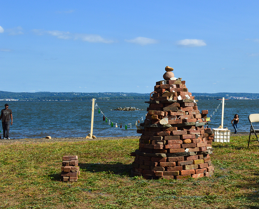 Brick sculpture by Jack Burger, Patricia Catanzaro and Paula Madawick during the Live Sculpture Event