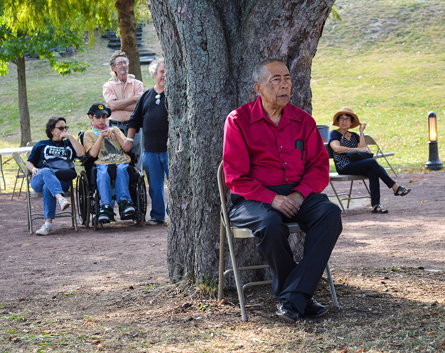 Visitors listening to music