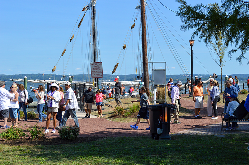 Visitors boarding the schooner Pioneer