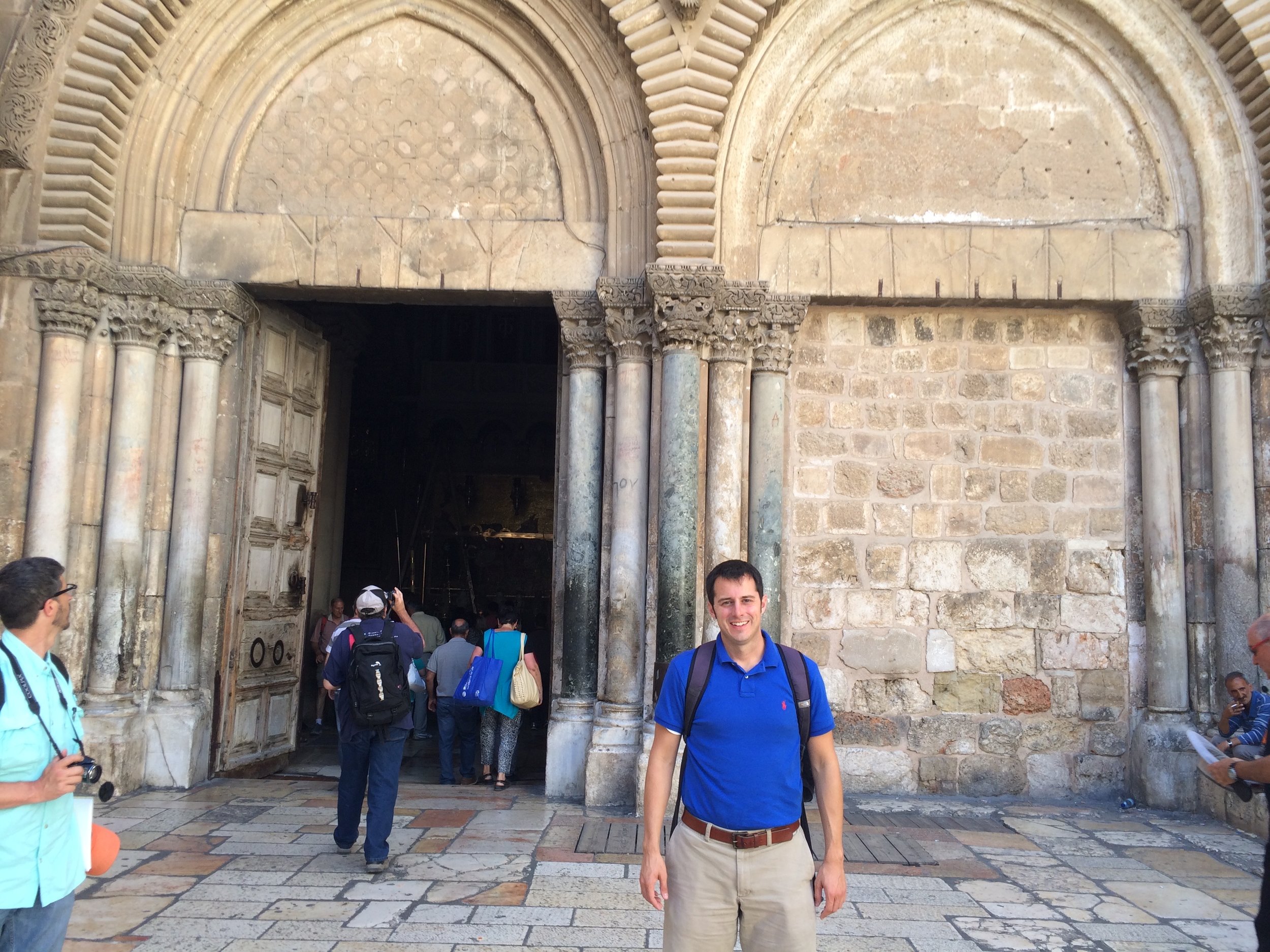 Here I am at the Church of the Holy Sepulchre, in Jerusalem. This is a church that has been built on the place where tradition holds that Jesus was crucified. This is the place where many think Jesus gave His blood for the Church.