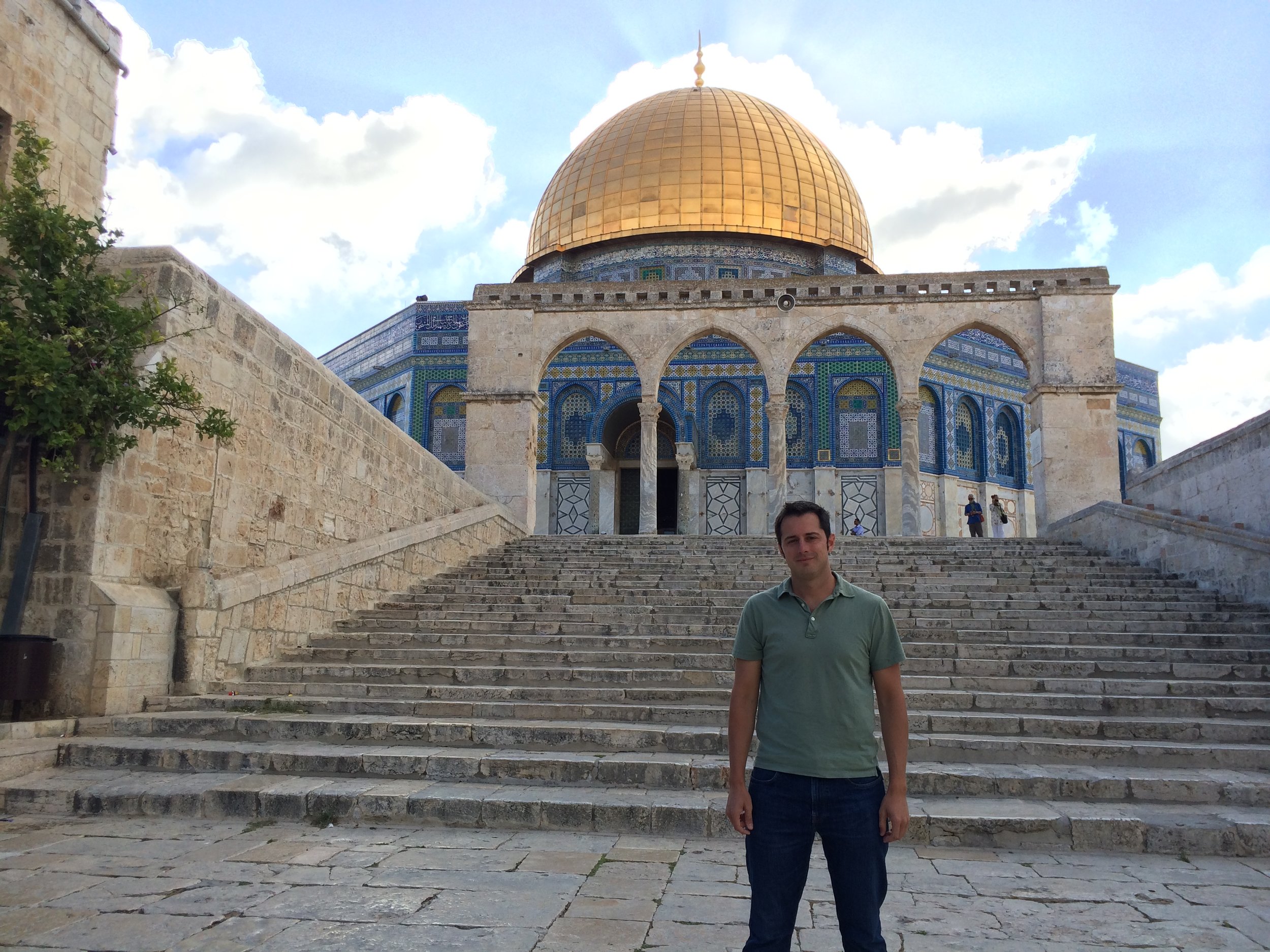 I am standing at the site of the ancient Temple to Yahweh, in Jerusalem. You will quickly note it is no longer there. It was torn down almost 2,000 years ago by the Romans. Now, in its place is the famous Muslim Dome of the Rock.