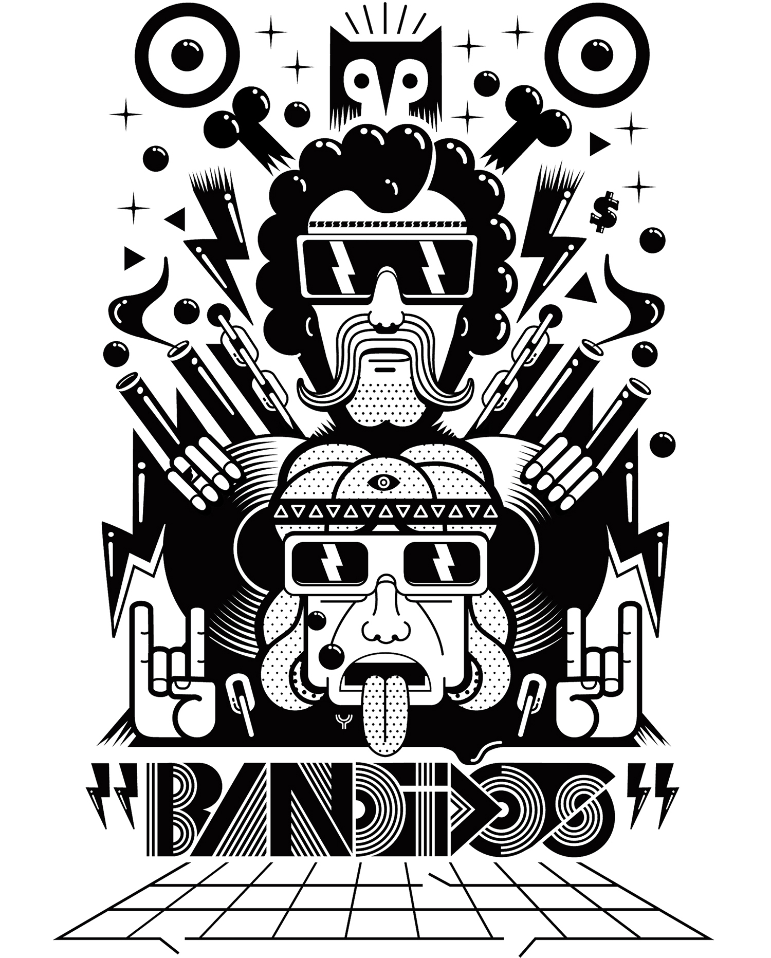 BANDIDOS Illustration to be used in t-shirts, posters and myspace of Bandidos Dj’s and music producers.