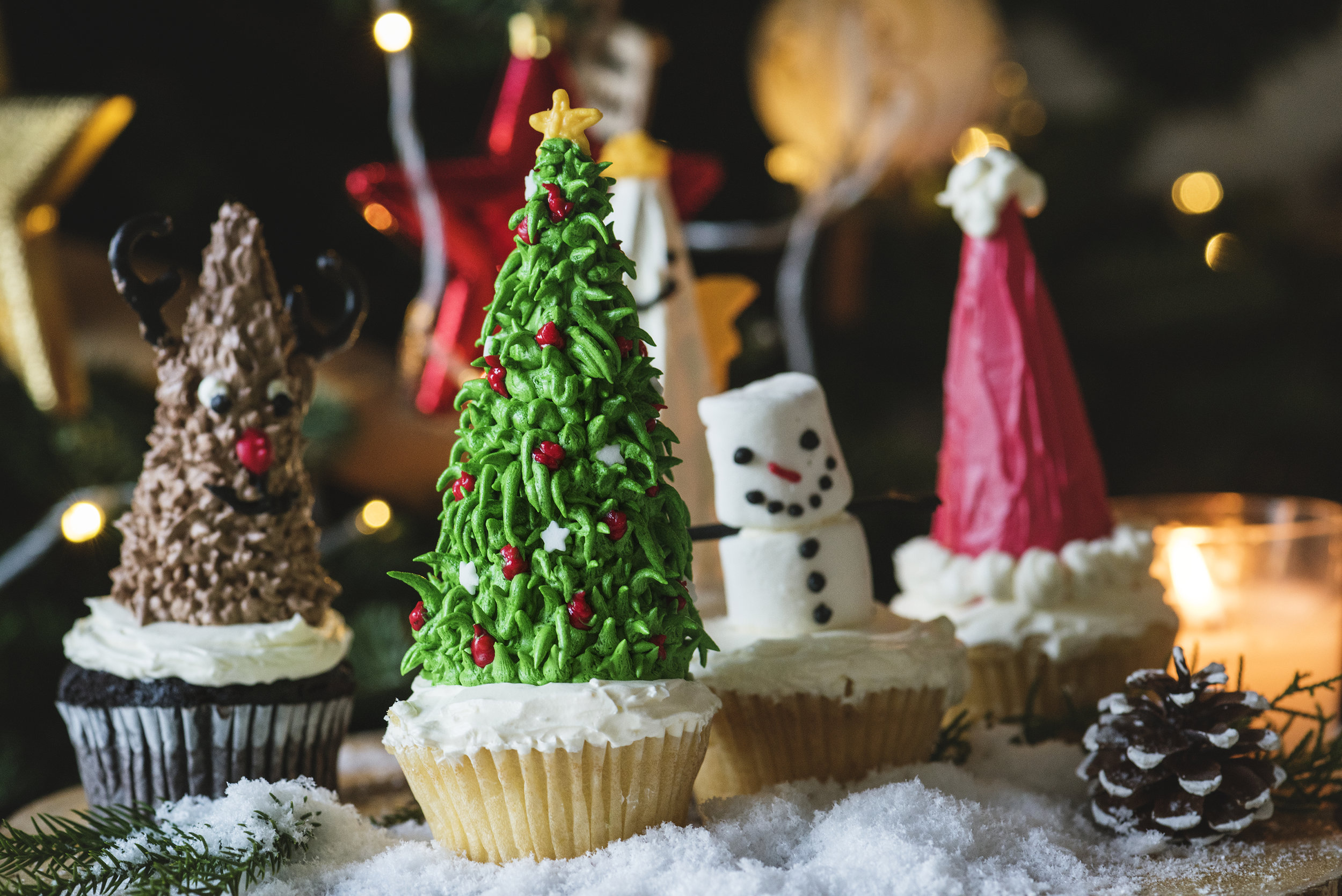 Set of cute Christmas cupcakes