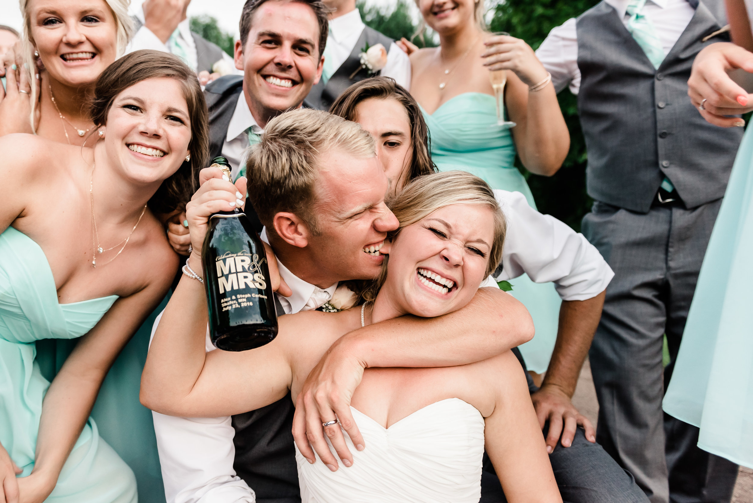 Happy Newlywed Couple at Bloom Lake Barn Wedding in Shafer, MN