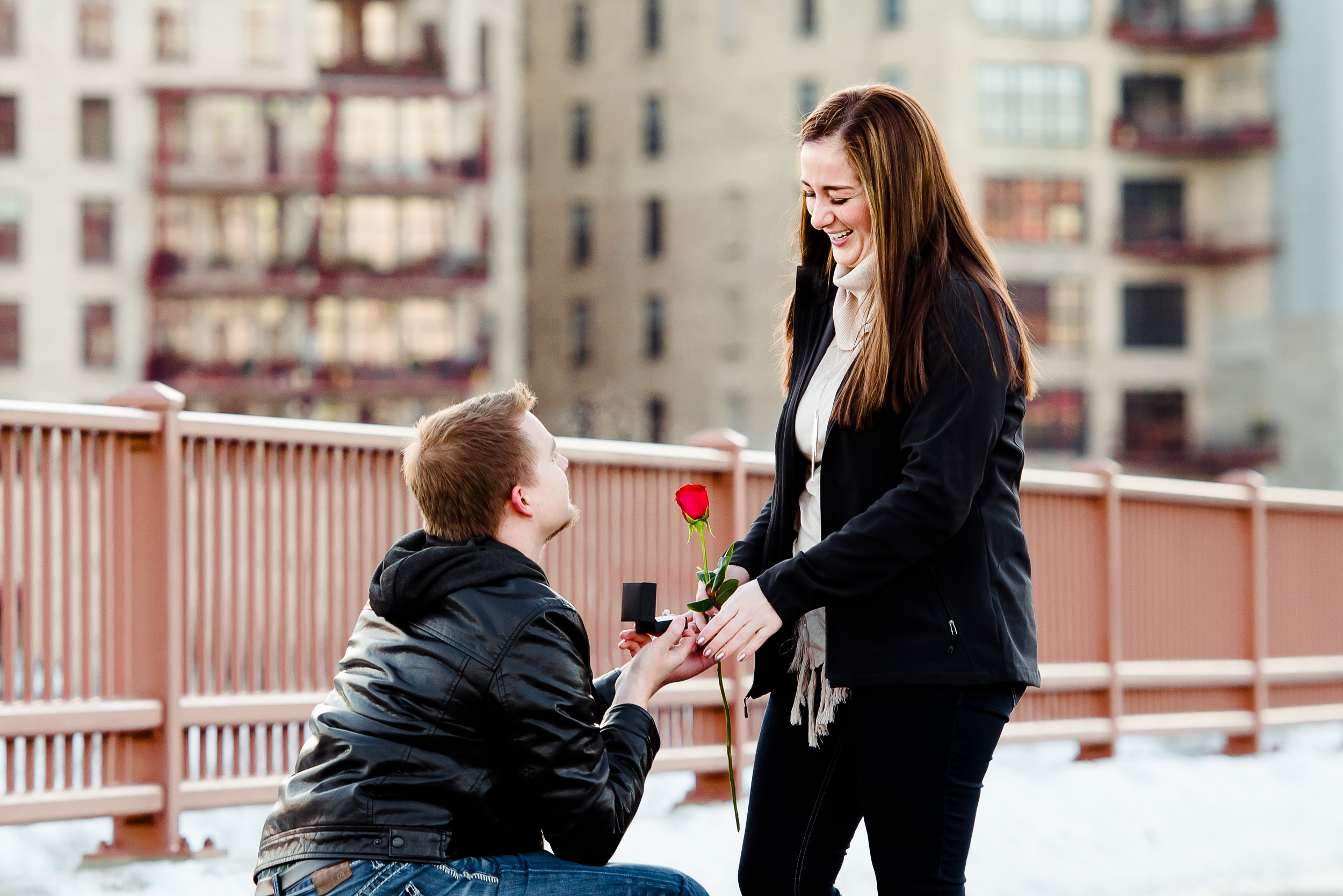 Stone Arch Bridge Engagement Proposal - Will you marry me - Minneapolis Twin Cities Proposal Photography